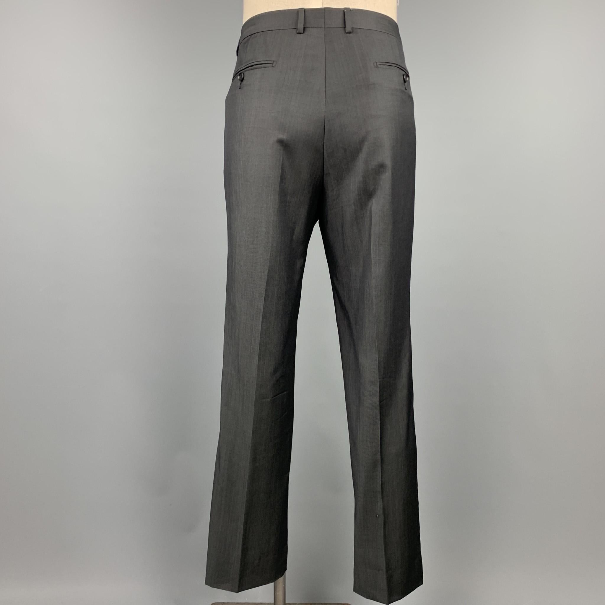 Men's Z ZEGNA Size 44 Regular Charcoal Wool / Mohair Notch Lapel Suit