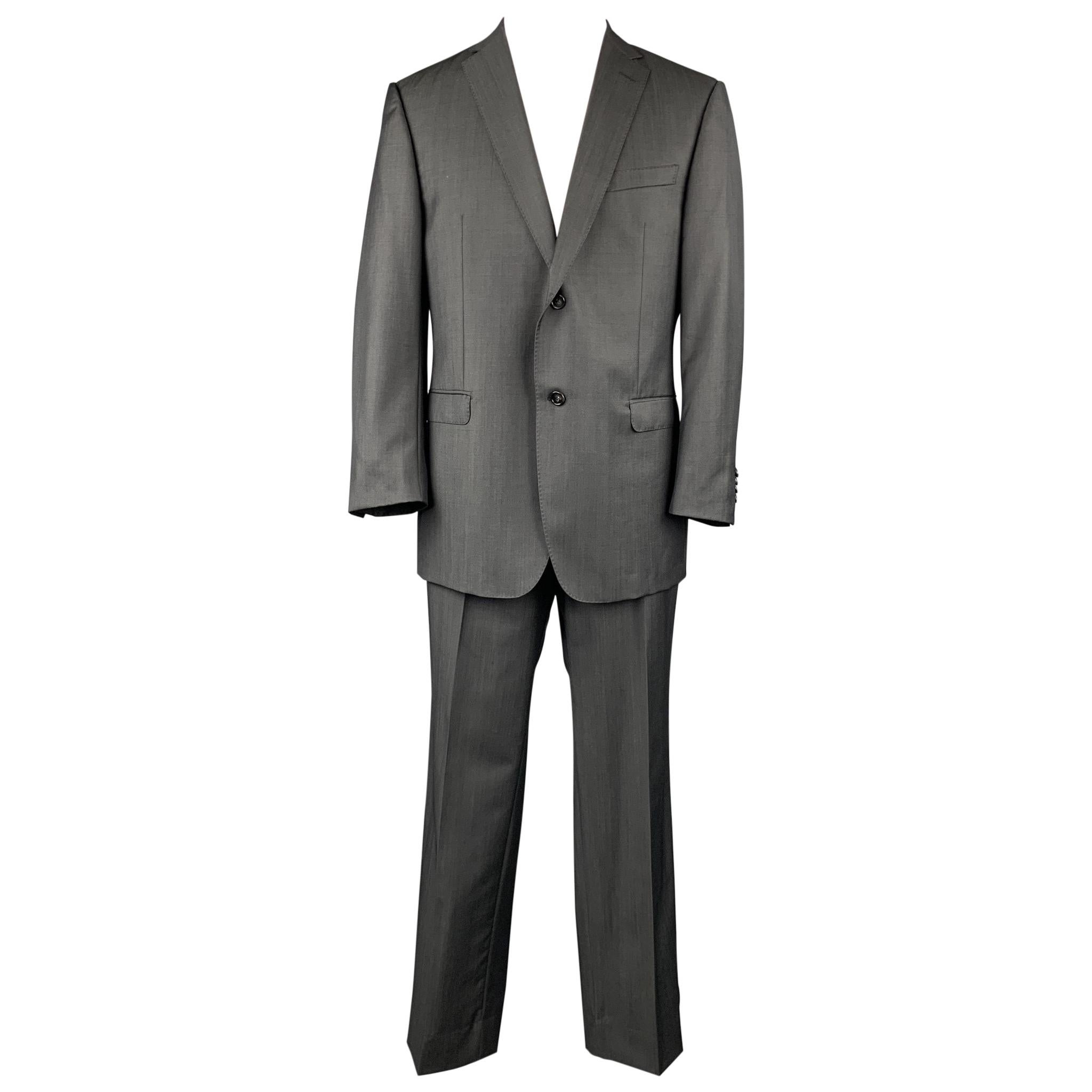 Z ZEGNA Size 44 Regular Charcoal Wool / Mohair Notch Lapel Suit