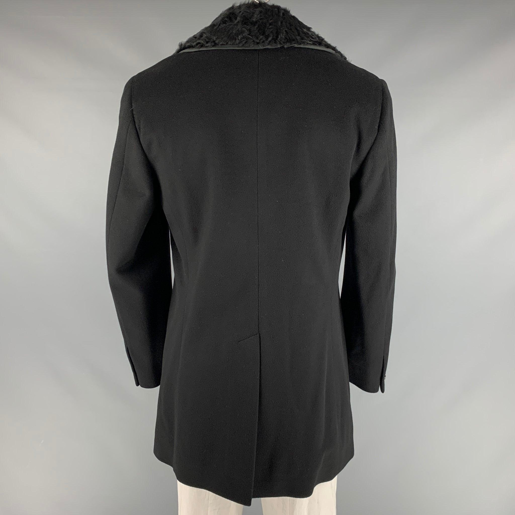 Men's Z ZEGNA Size 46 Black Cashmere Double Breasted Coat For Sale
