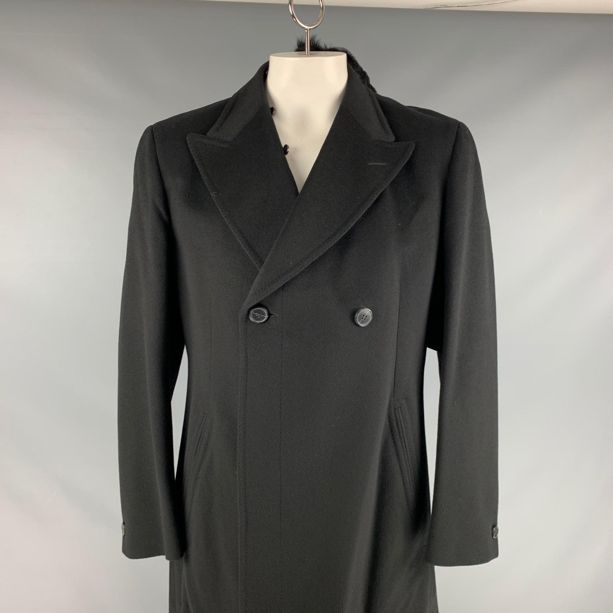 Z ZEGNA Size 46 Black Cashmere Double Breasted Coat For Sale 1