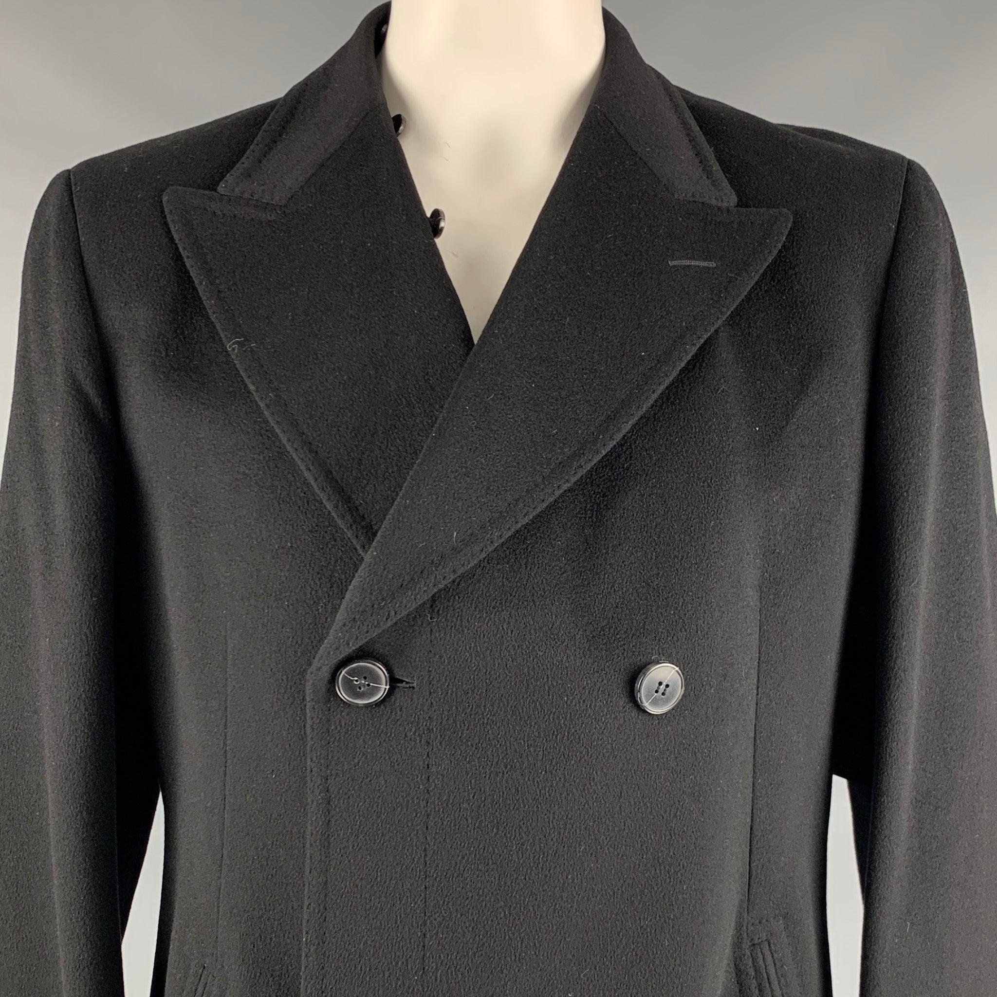 Z ZEGNA Size 46 Black Cashmere Double Breasted Coat For Sale 2
