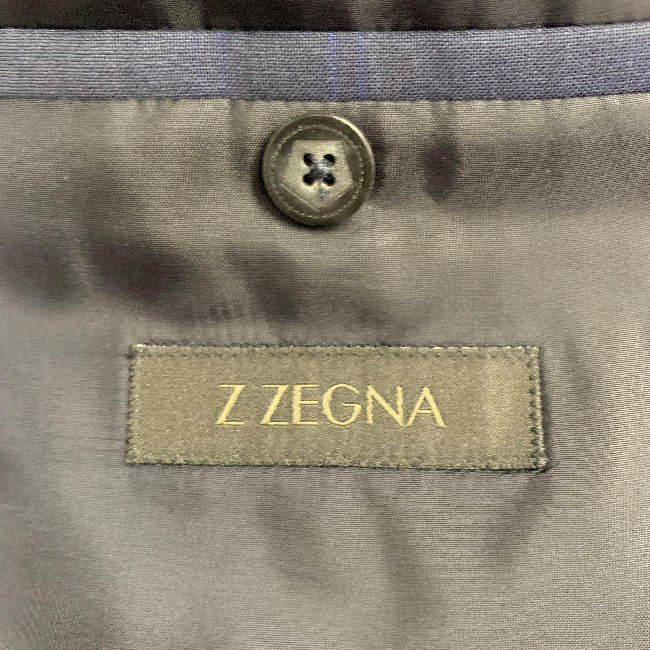 Z Zegna Taglia 46 Regular Plaid Blu Navy in lana con risvolto a tacca in vendita 6