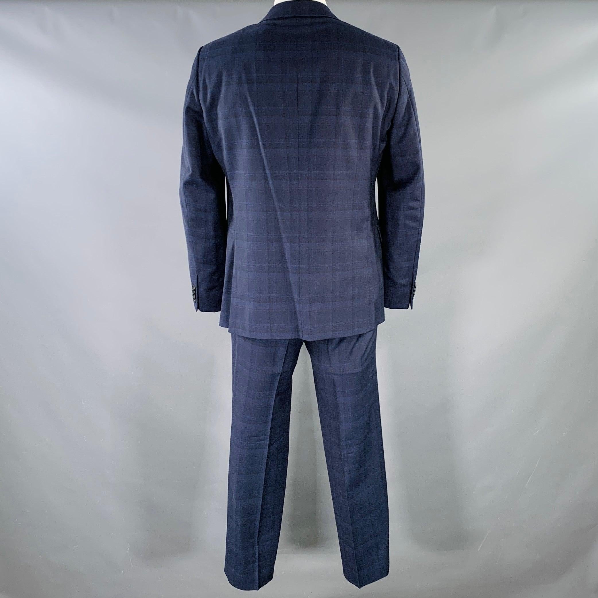 Z Zegna Taglia 46 Regular Plaid Blu Navy in lana con risvolto a tacca In condizioni buone in vendita a San Francisco, CA