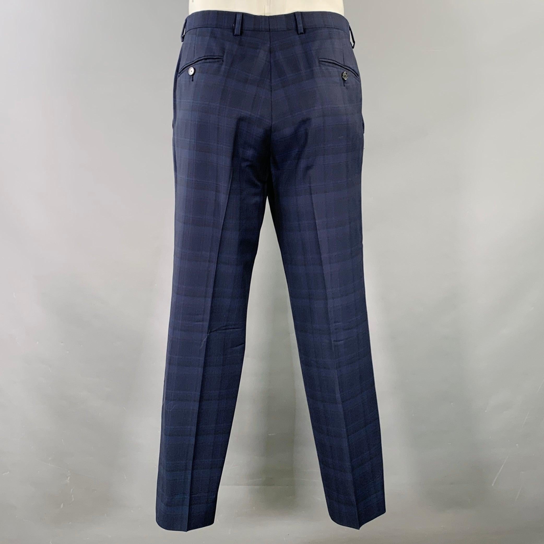 Z Zegna Taglia 46 Regular Plaid Blu Navy in lana con risvolto a tacca in vendita 1