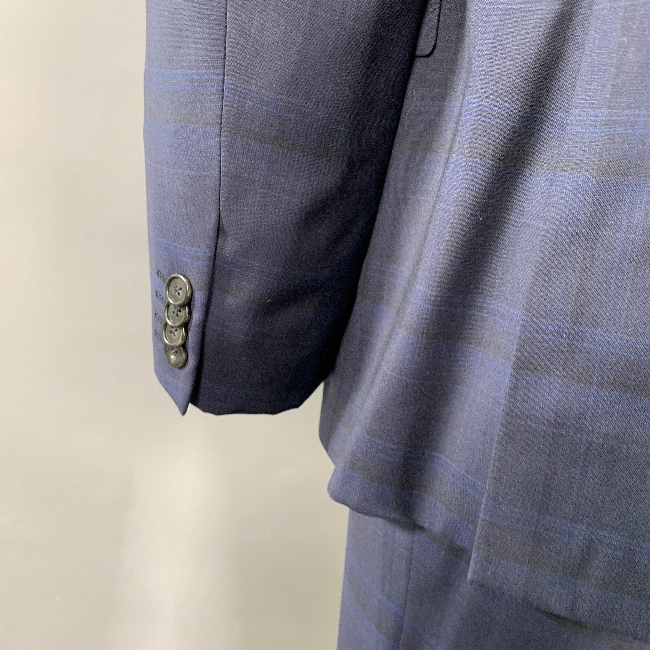 Z Zegna Taglia 46 Regular Plaid Blu Navy in lana con risvolto a tacca in vendita 2