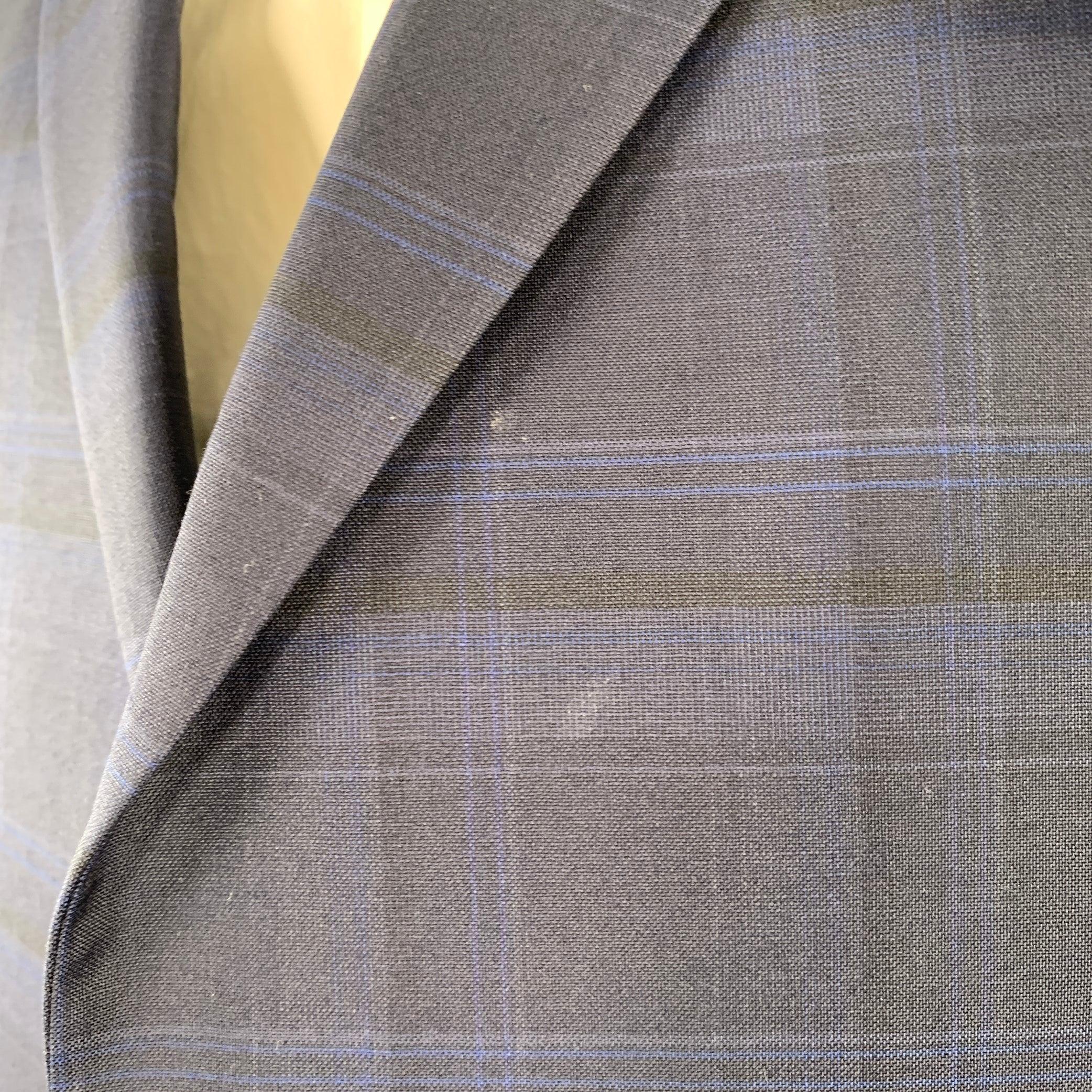 Z Zegna Taglia 46 Regular Plaid Blu Navy in lana con risvolto a tacca in vendita 3