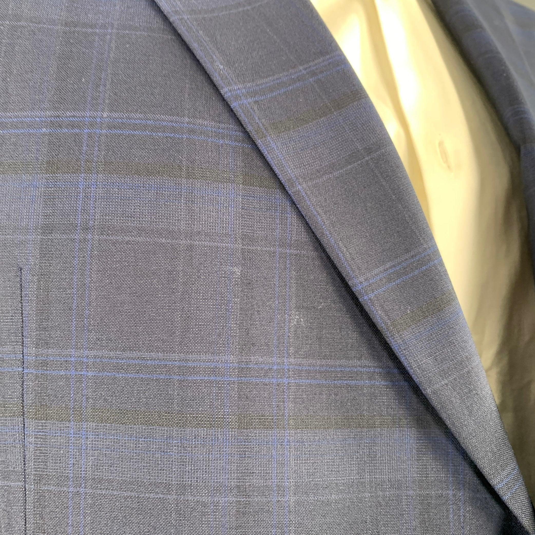 Z Zegna Taglia 46 Regular Plaid Blu Navy in lana con risvolto a tacca in vendita 4
