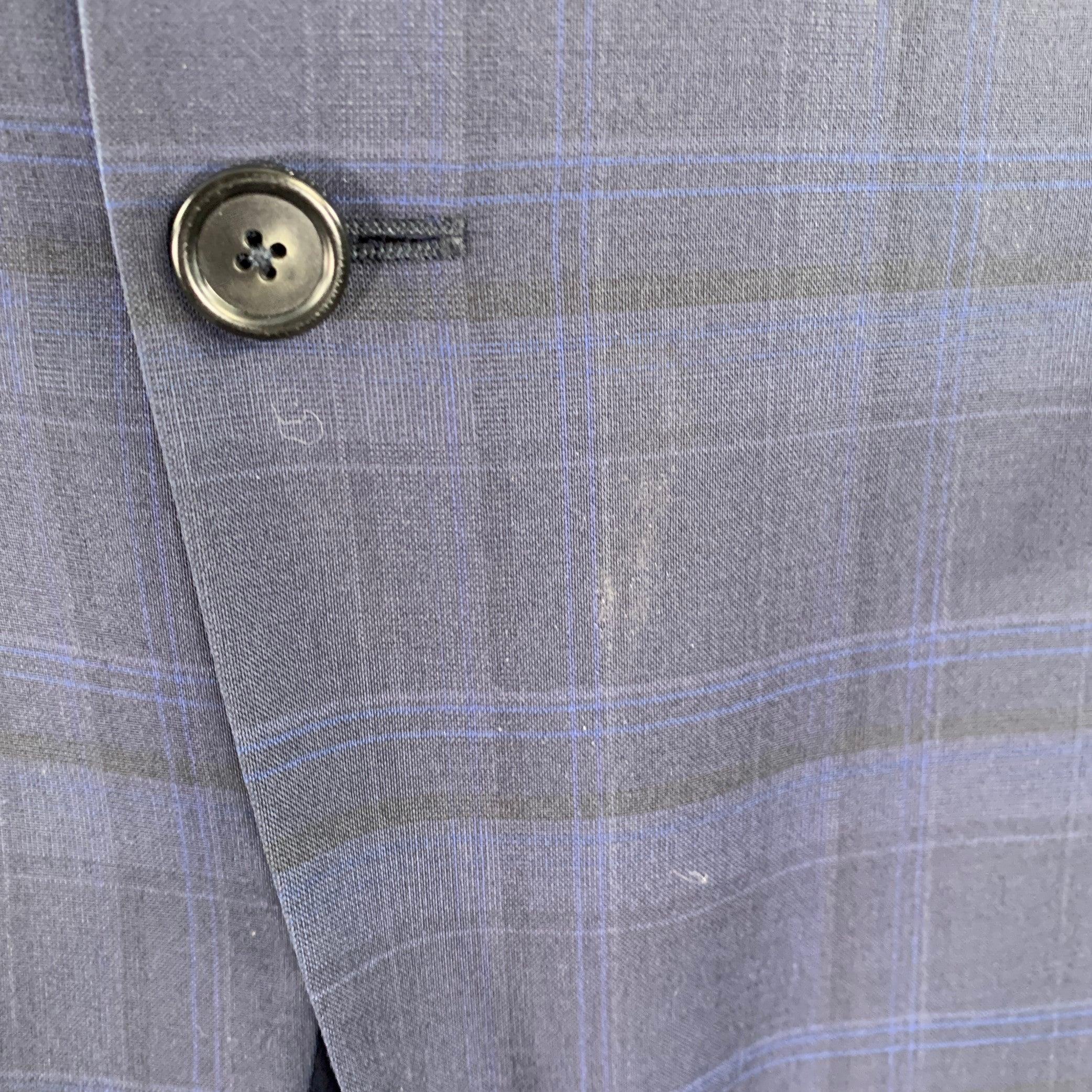 Z Zegna Taglia 46 Regular Plaid Blu Navy in lana con risvolto a tacca in vendita 5