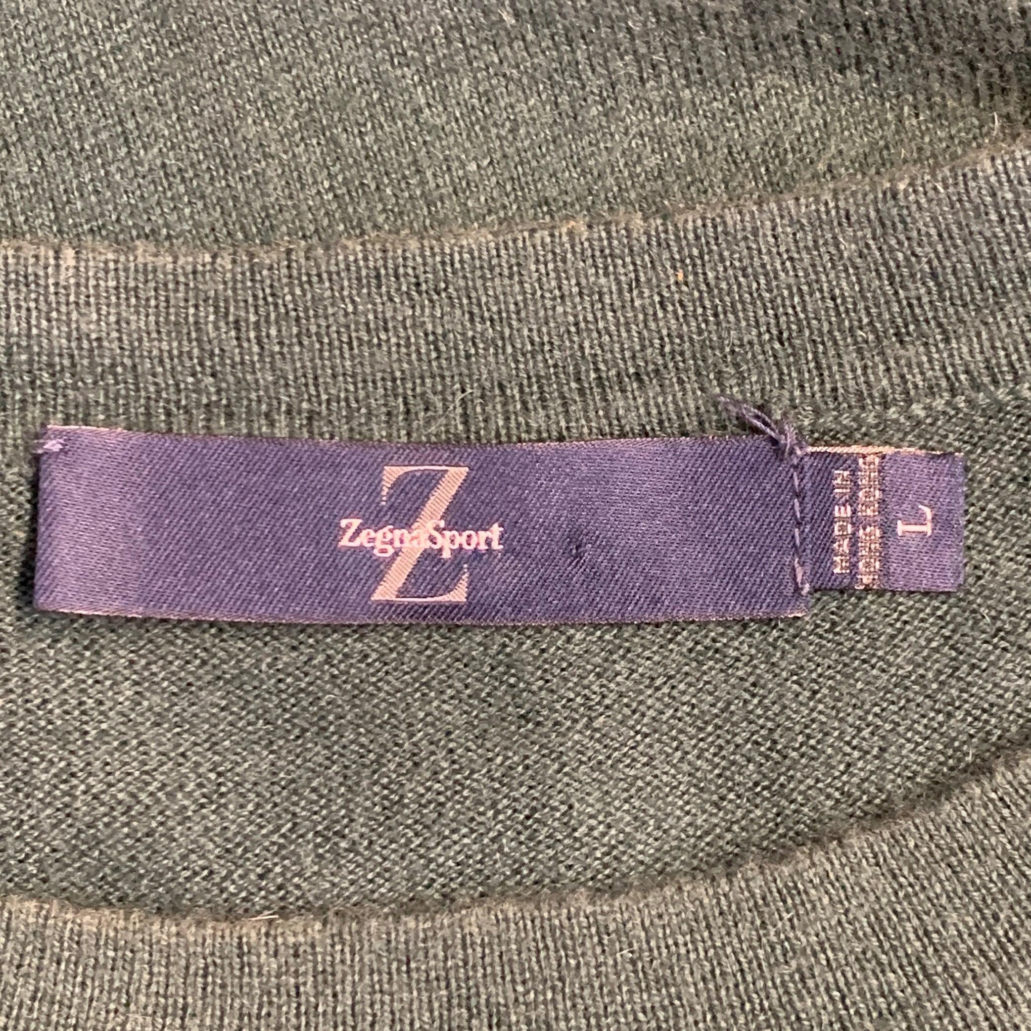 Z ZEGNA Talla L Jersey de cuello redondo de cachemira de algodón verde en venta 1