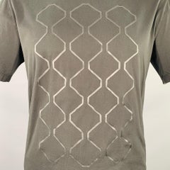 Z ZEGNA Size XL Black Geometric Cotton Crew Neck T-shirt