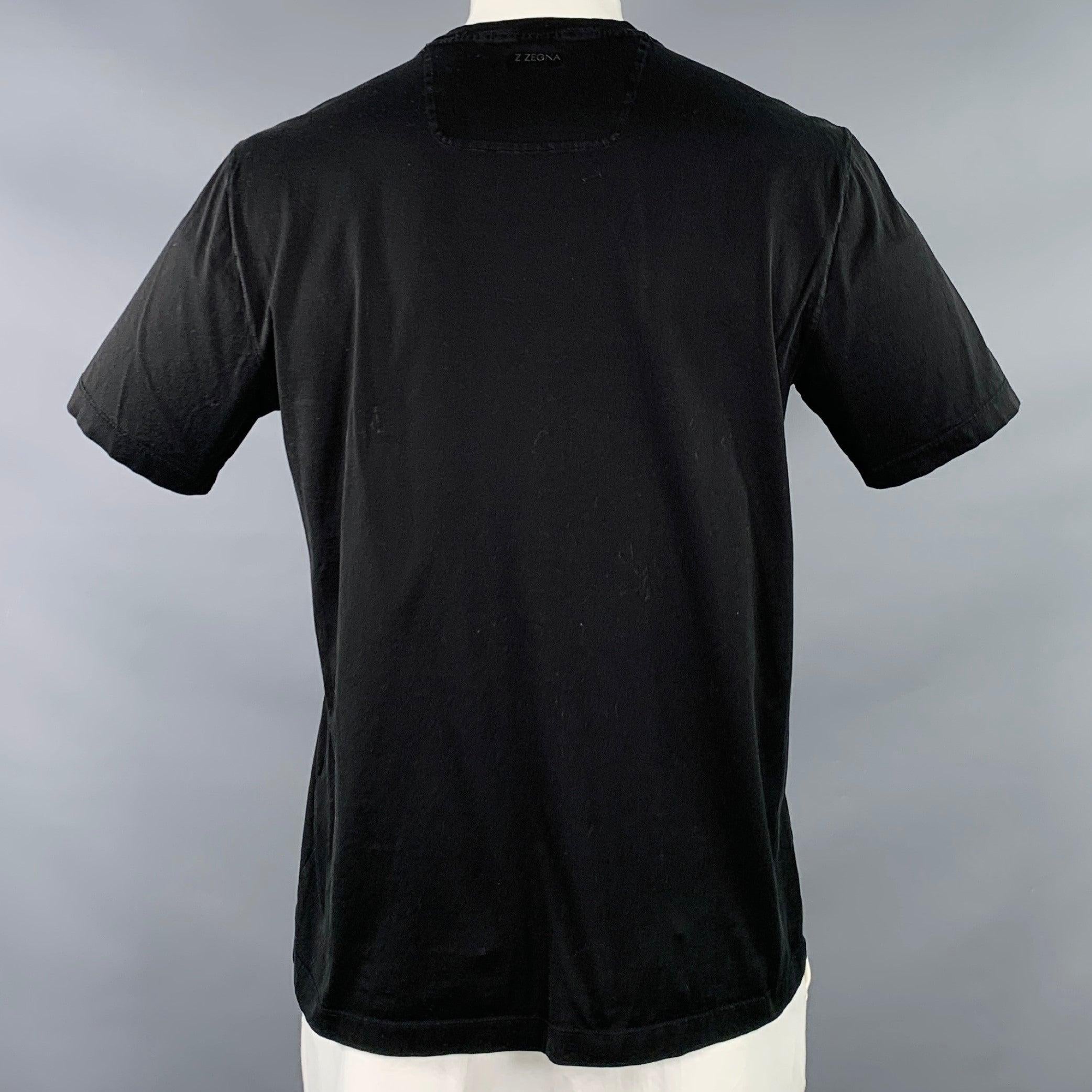 Z ZEGNA Größe XL Schwarzes geometrisches T-Shirt aus Baumwolle mit Crew-Ausschnitt Herren im Angebot