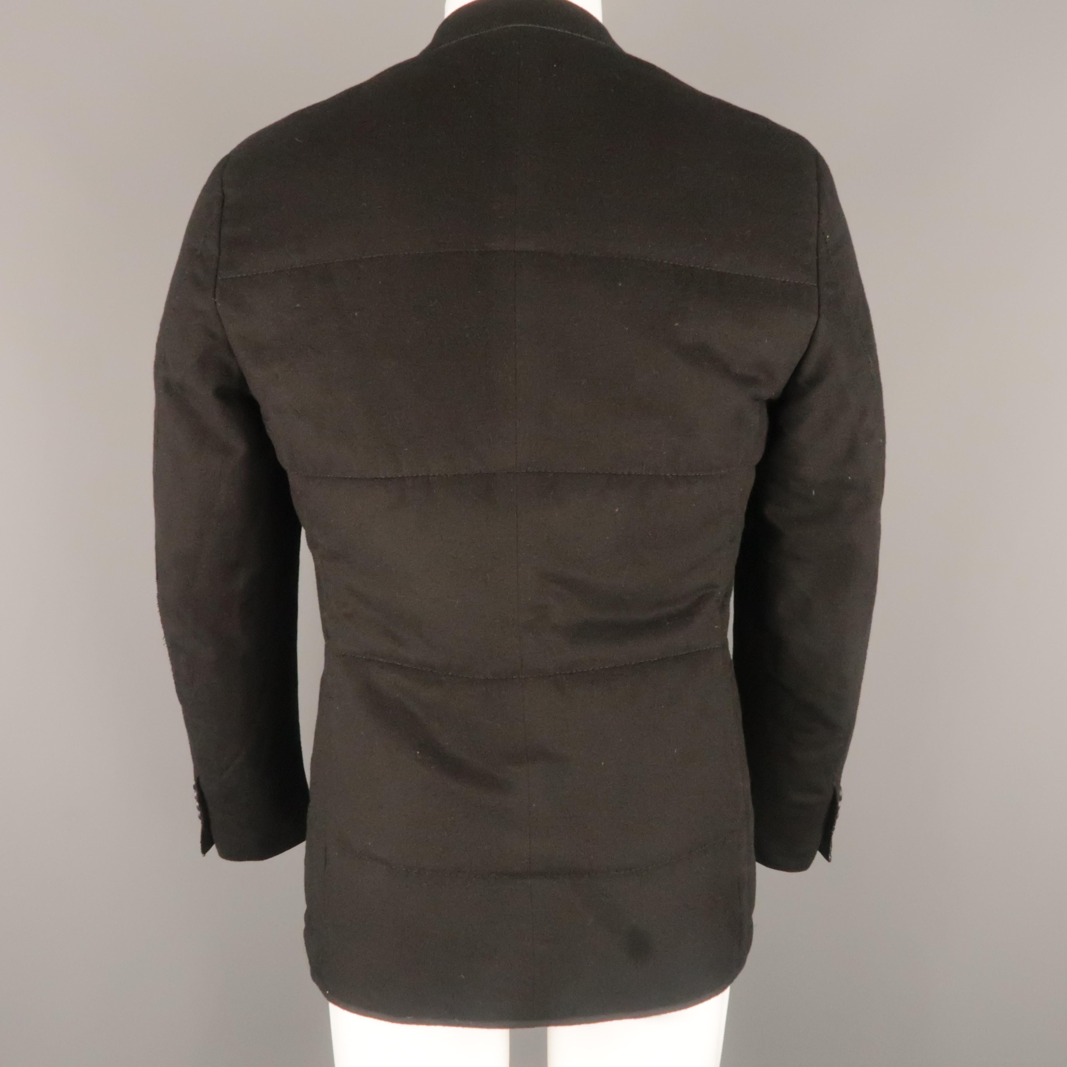 Z ZEGNA US 38 Black Quilted Silk Notch Lapel Patch Pocket Sport Coat In Excellent Condition In San Francisco, CA