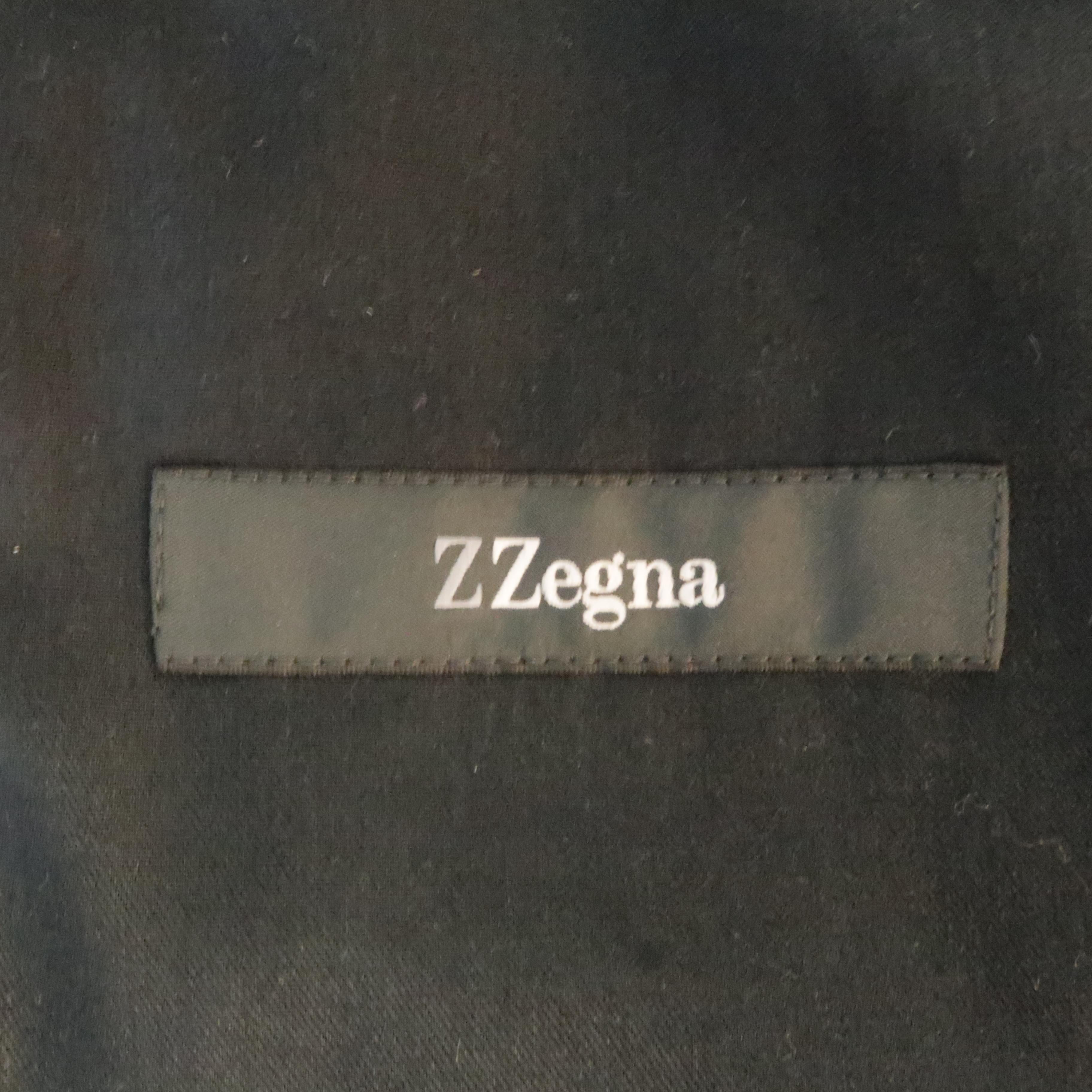 Men's Z ZEGNA US 38 Black Quilted Silk Notch Lapel Patch Pocket Sport Coat