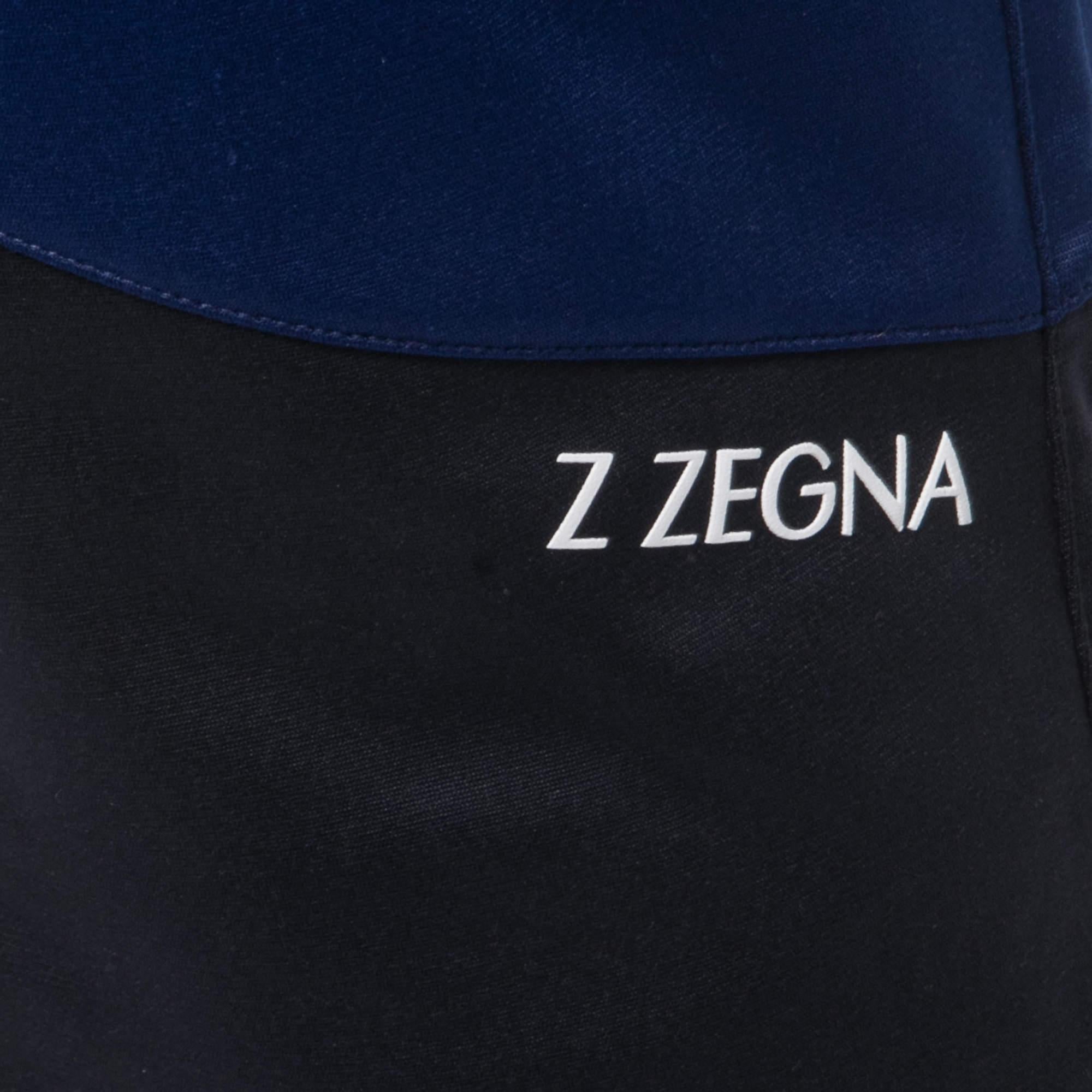 Men's Z Zegna White/Navy Blue Logo Print Synthetic Joggers XL For Sale