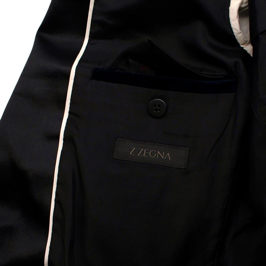 Z Zenga Navy Velvet Black Satin Lapel Dinner Jacket In Excellent Condition For Sale In London, GB