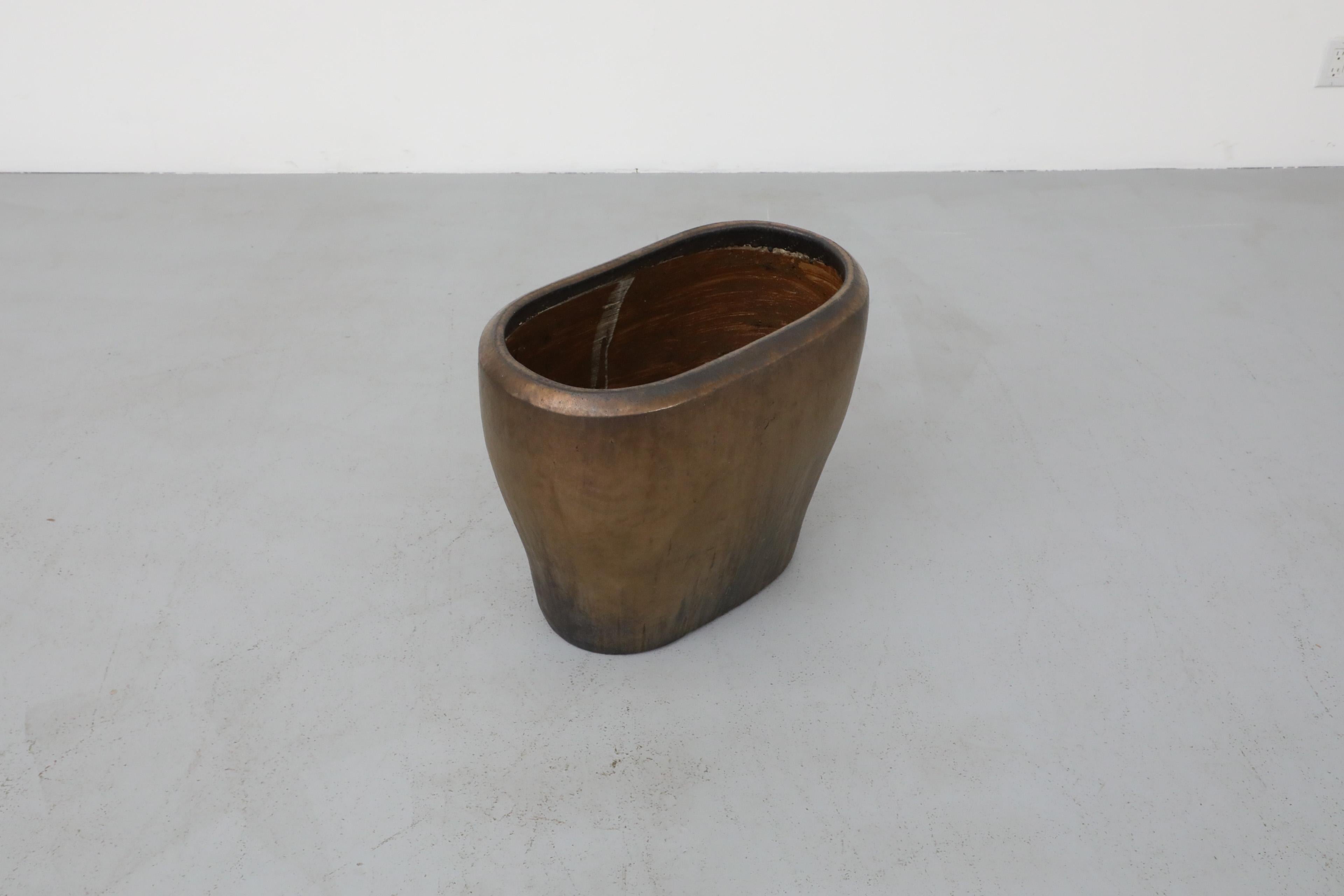 Extra large jardinière de sol en céramique émaillée bronze attribuée à Zaalberg en vente 1
