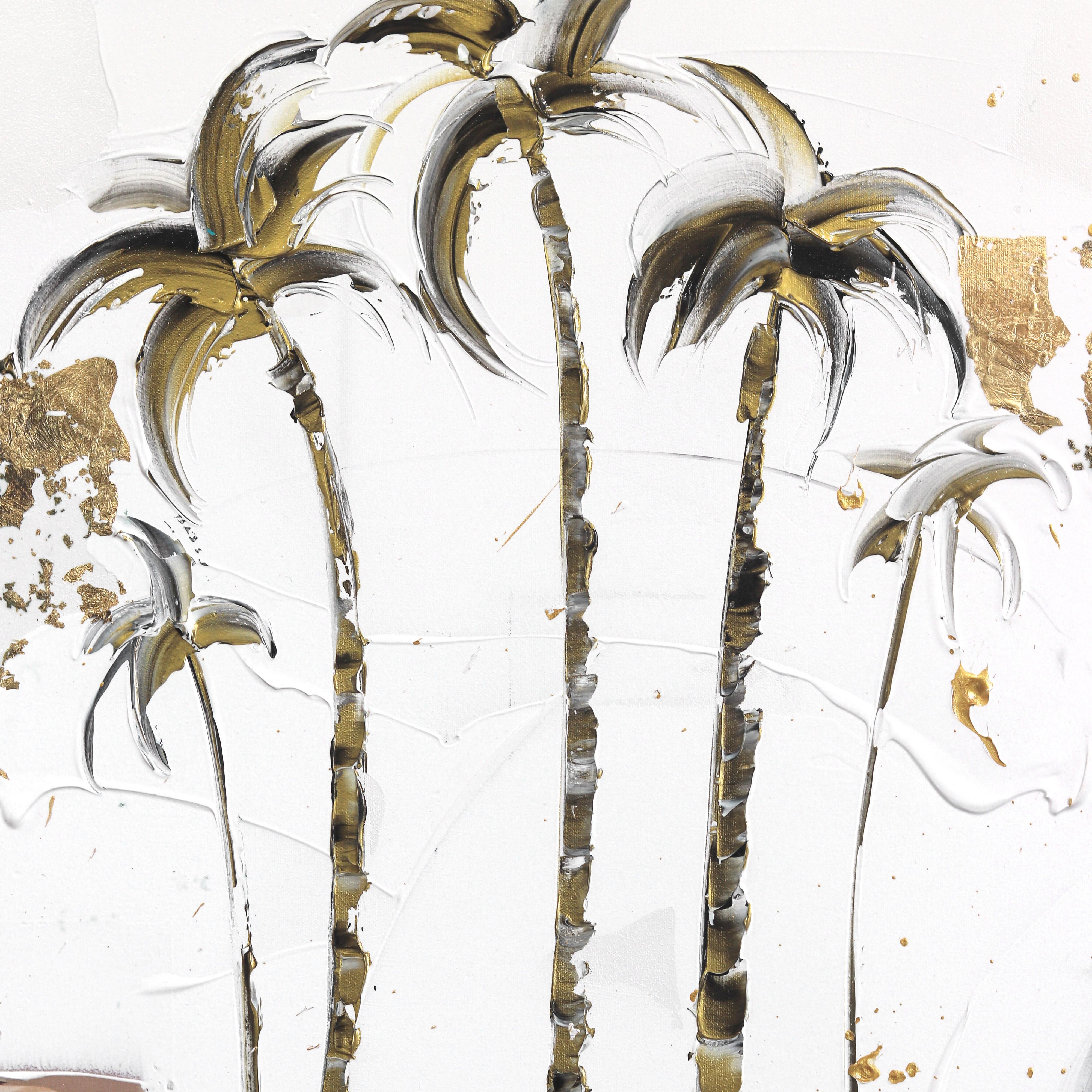 Gucci Palmeras - Pintura Abstracta Negra Blanca Dorada Inspirada en el Verano en venta 5