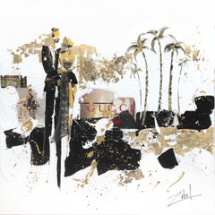 Gucci Palm Trees - Abstract Black White Gold Summer Inspired Painting