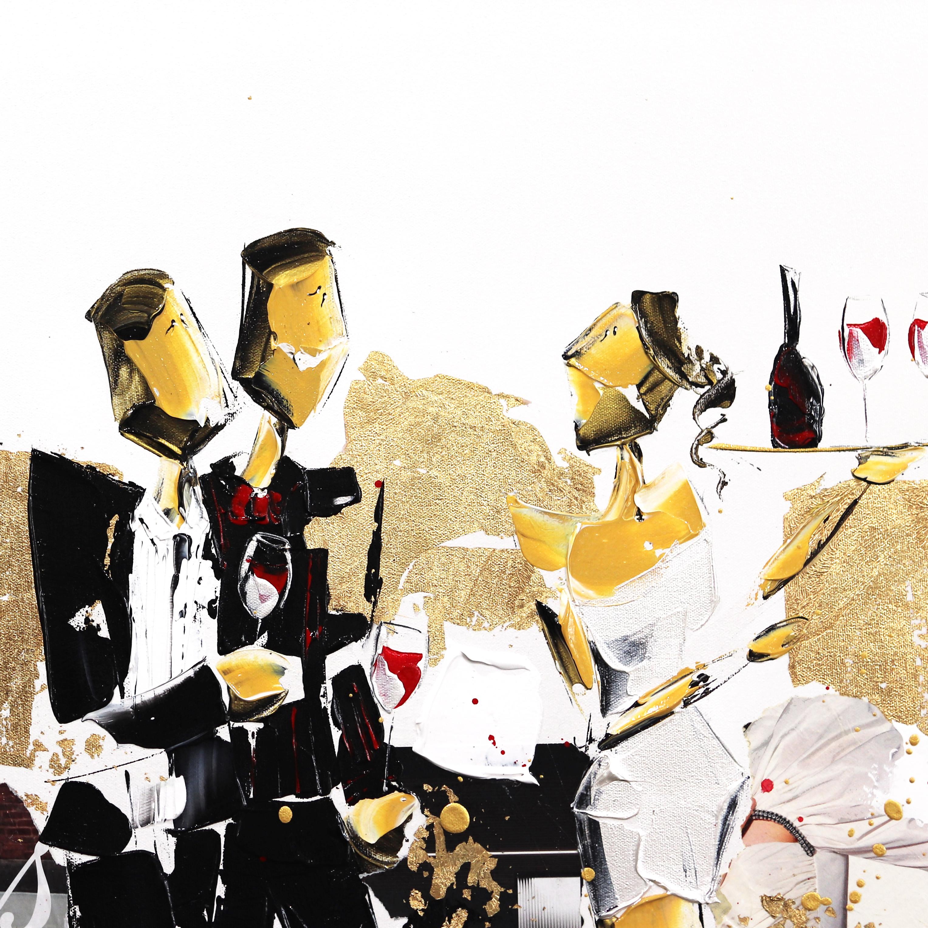 Red Wine Someone? - Figurative Vibrant Modern Love Party Original Painting For Sale 1