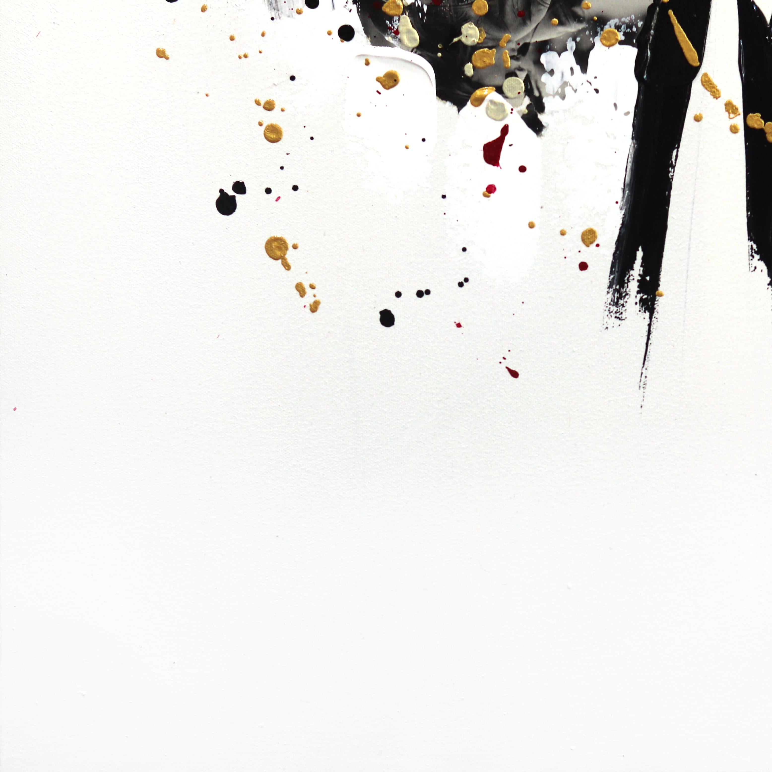 Romantic Bar - Abstract Black White Red Gold Figurative Painting For Sale 5