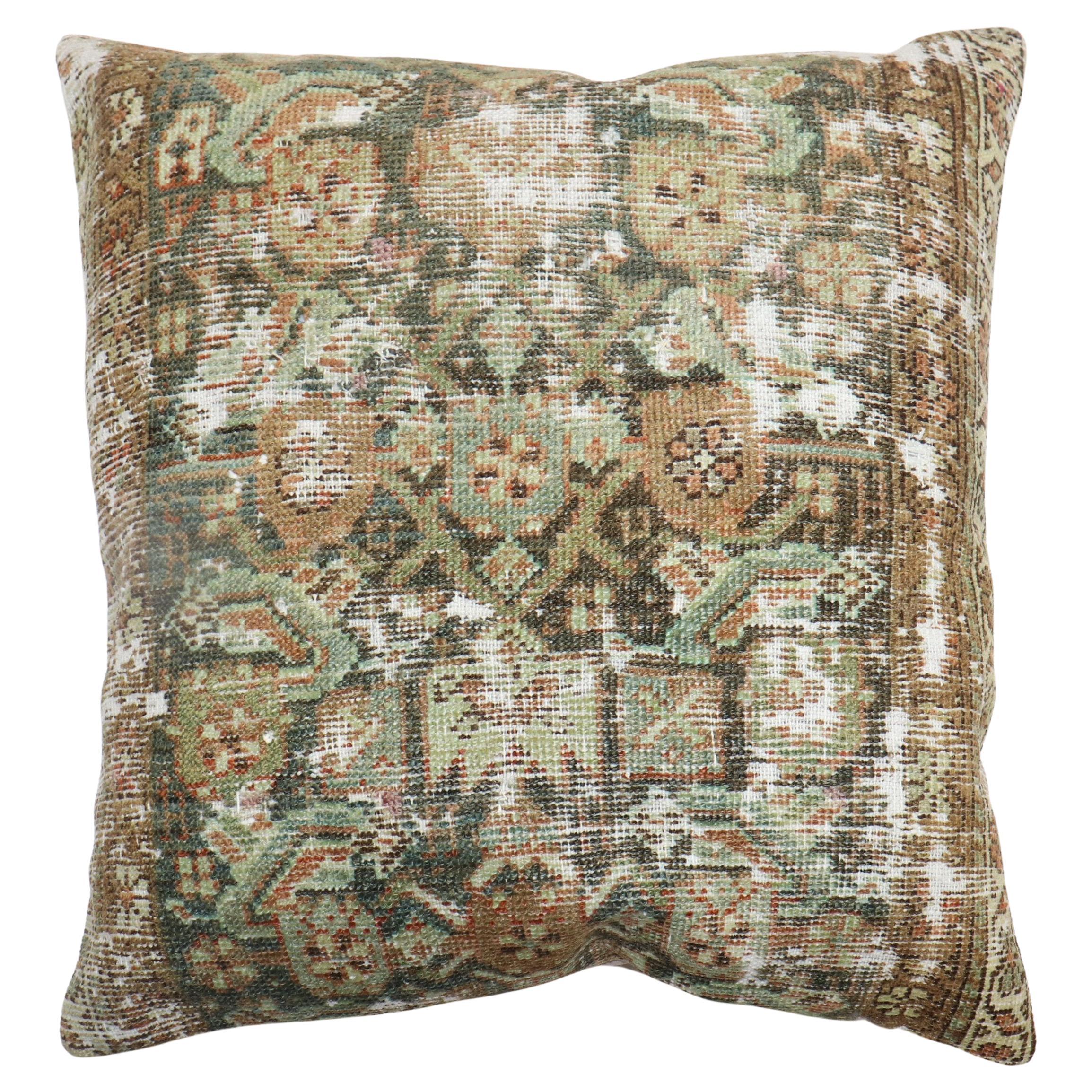 Zabihi Collection Large Square Worn Rug Pillow For Sale