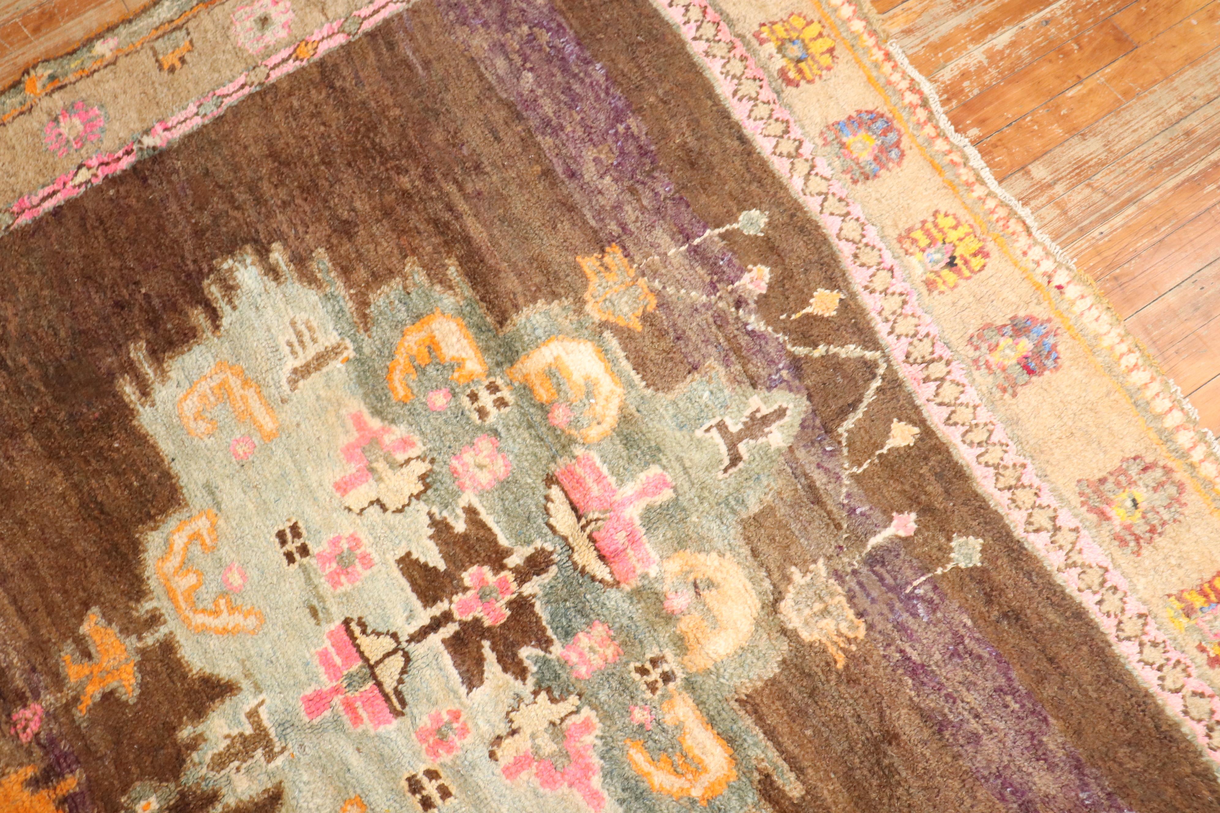 Zabihi Collection Floral Turkish Kars Rug  In Good Condition For Sale In New York, NY