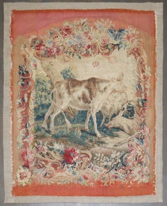 Zabihi Collection 18th Century Aubusson Tapestry Fragment with Pastoral Goat
