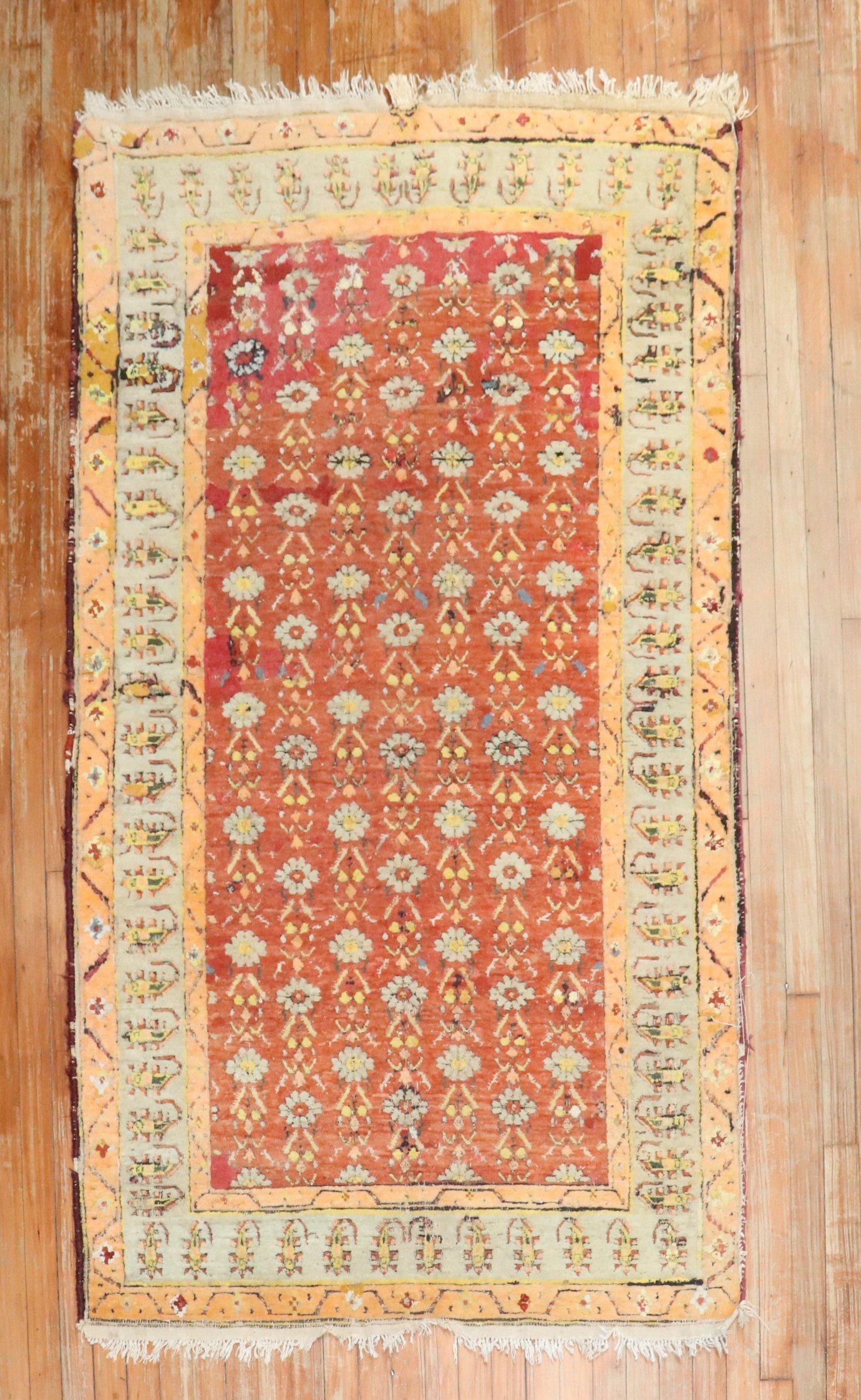 A phenomenal  late20th century antique Indian Agra rug.

3'11'' x 6'8''

The historic Indian city of Agra, best known as the home of the Taj Mahal, has a long and illustrious tradition of carpet weaving. Although the weaving industry in Agra was