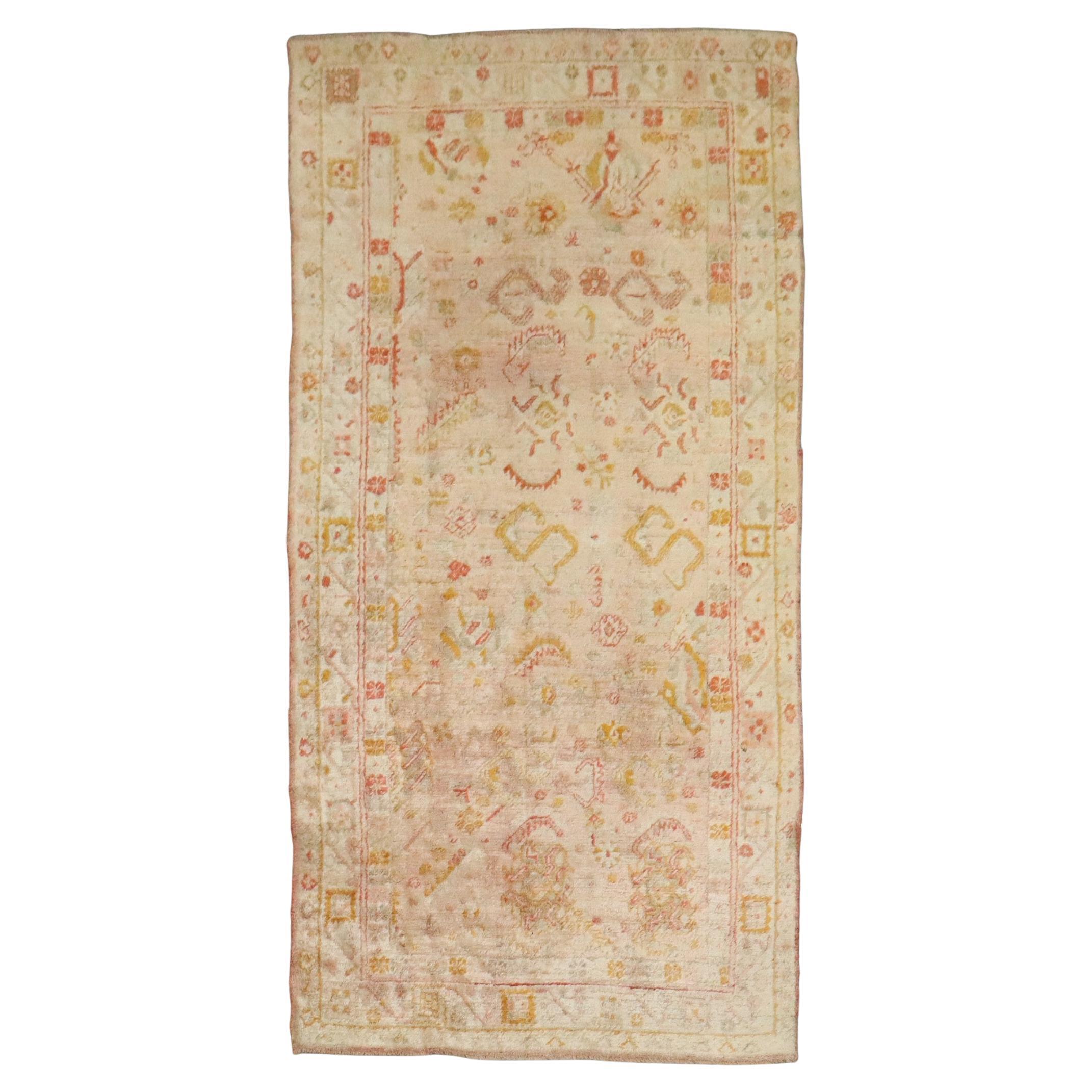 Zabihi Collection 19th Century Angora Wool Antique Oushak Pink Rug For Sale