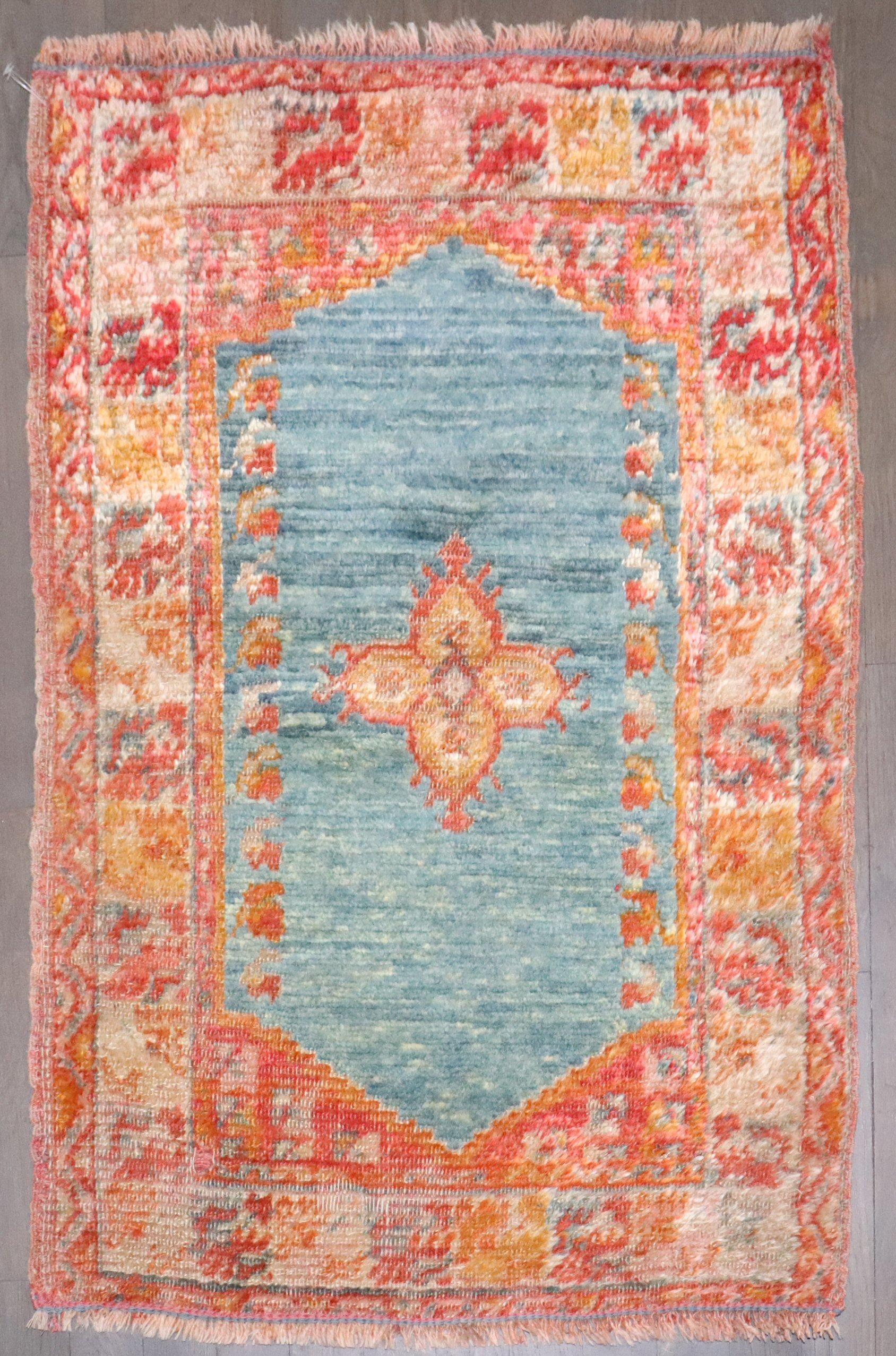 a late 19th-century angora wool small Turkish Oushak Rug

Details
rug no.	j4603
size	2'1'' x 3'1