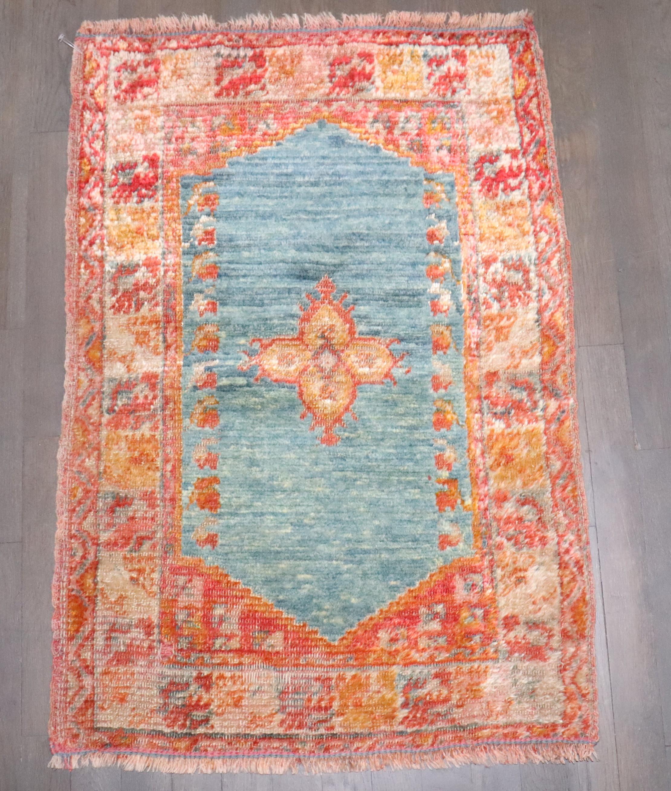 Outsider Art Zabihi Collection 19th Century Angora Wool Antique Oushak Small Throw Rug For Sale