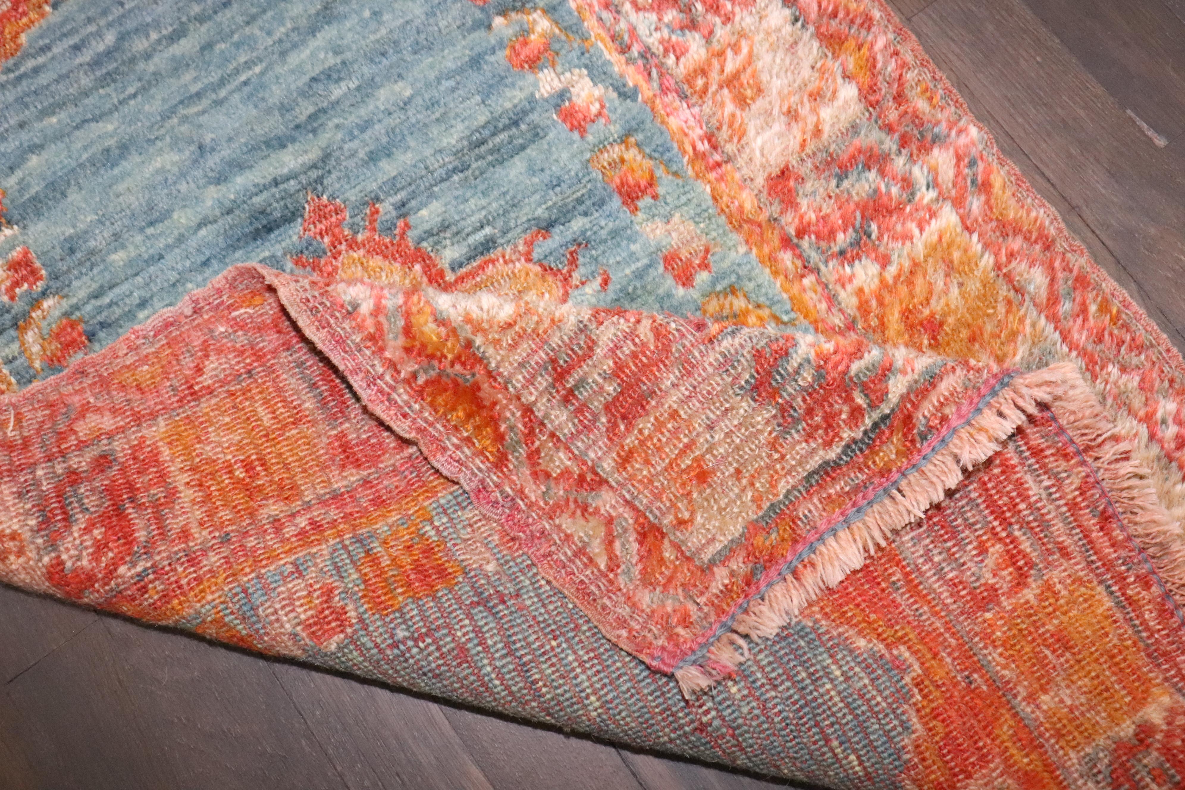 Hand-Woven Zabihi Collection 19th Century Angora Wool Antique Oushak Small Throw Rug For Sale