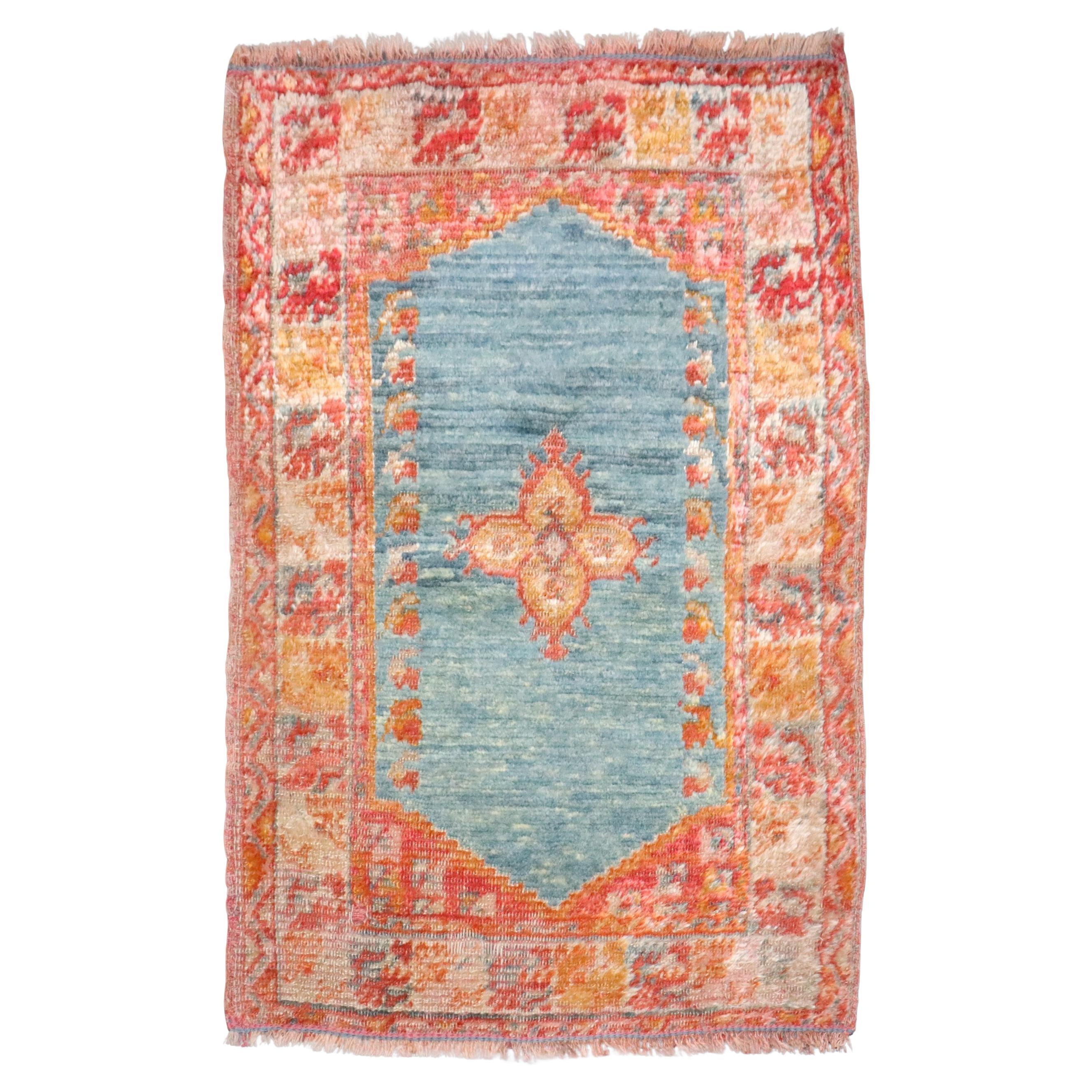 Zabihi Collection 19th Century Angora Wool Antique Oushak Small Throw Rug For Sale