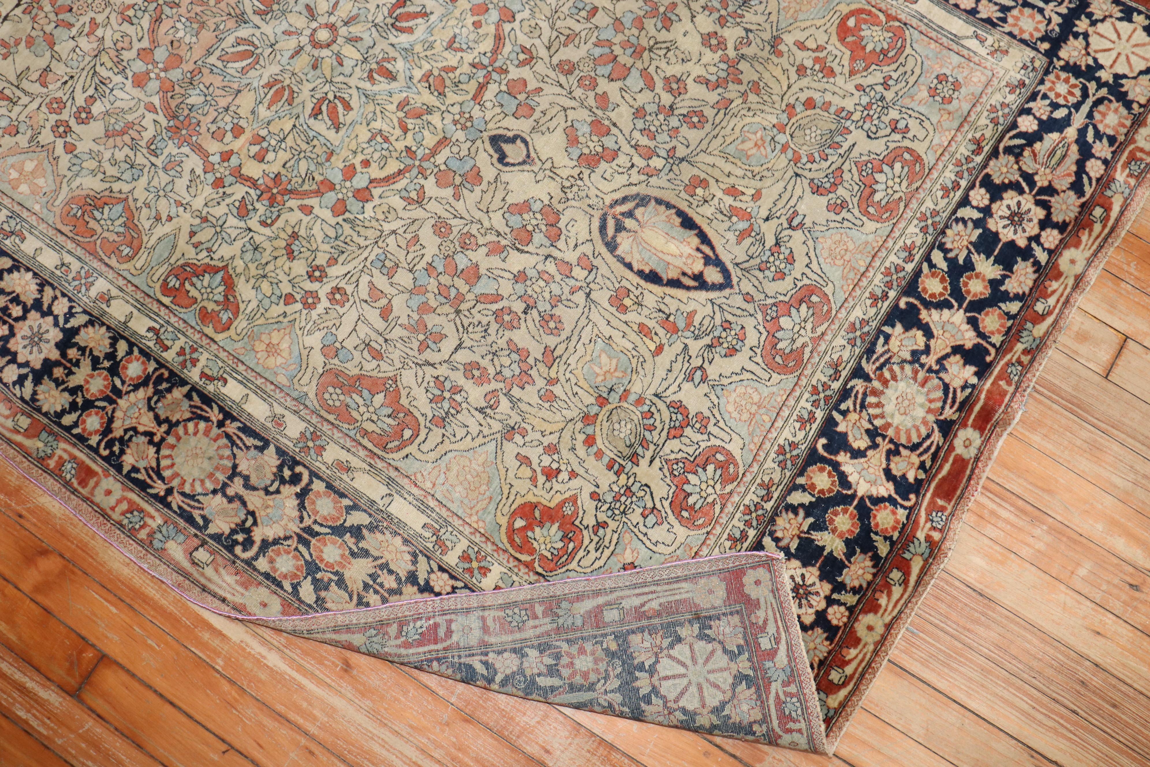 Persian Zabihi Collection 19th Century Antique Mohtasham Kashan Accent size Rug For Sale