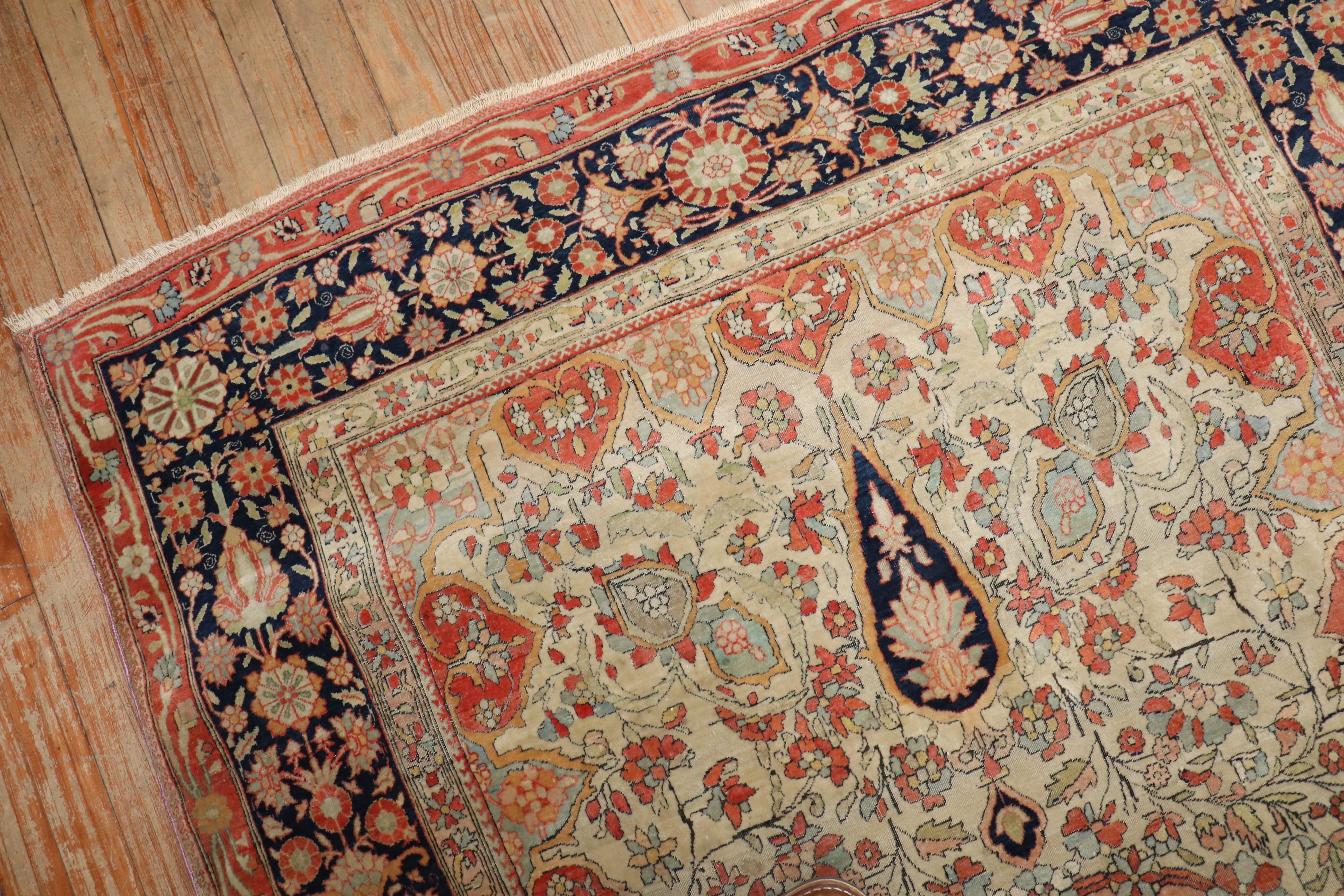 Hand-Woven Zabihi Collection 19th Century Antique Mohtasham Kashan Accent size Rug For Sale