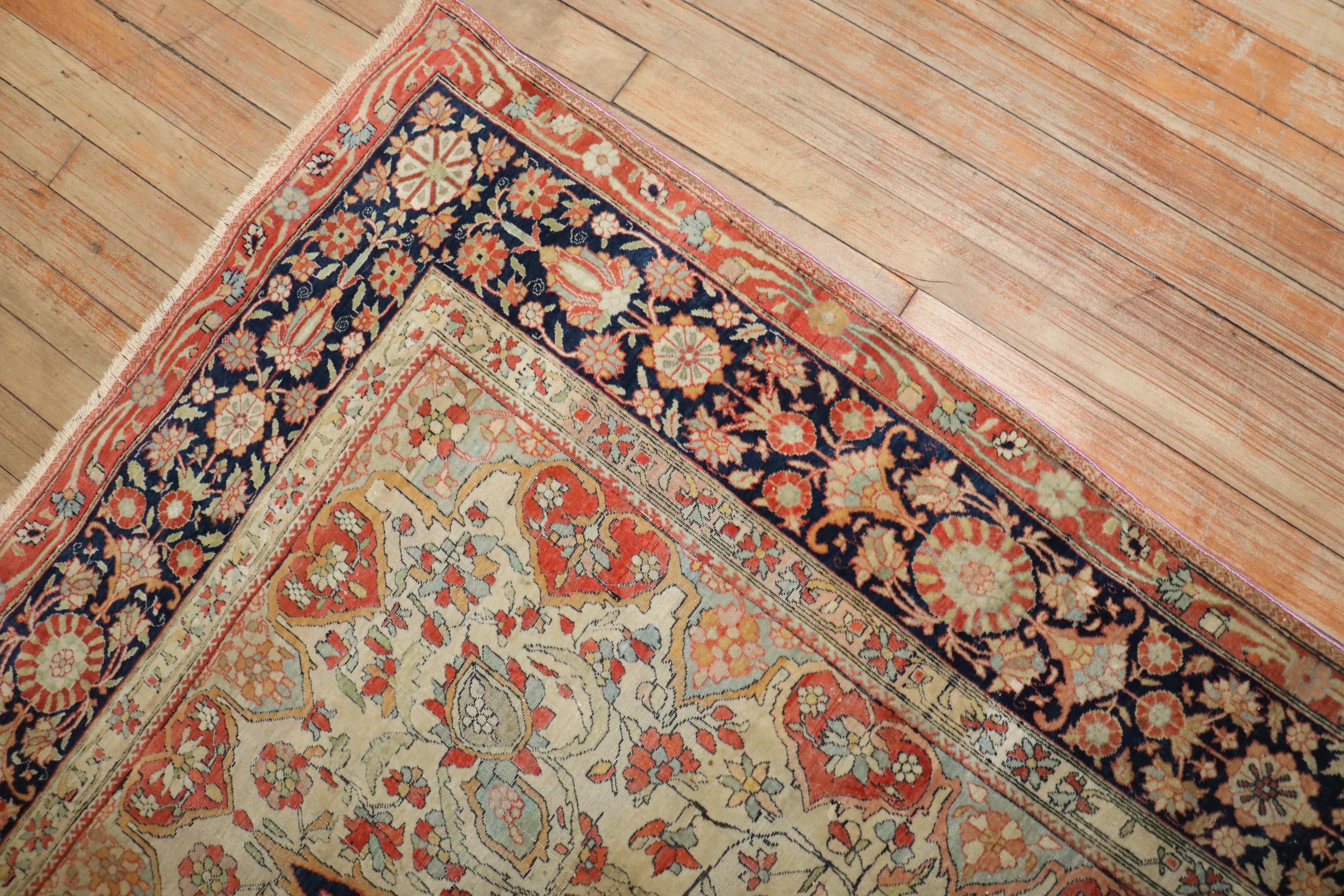 Zabihi Collection 19th Century Antique Mohtasham Kashan Accent size Rug In Good Condition For Sale In New York, NY