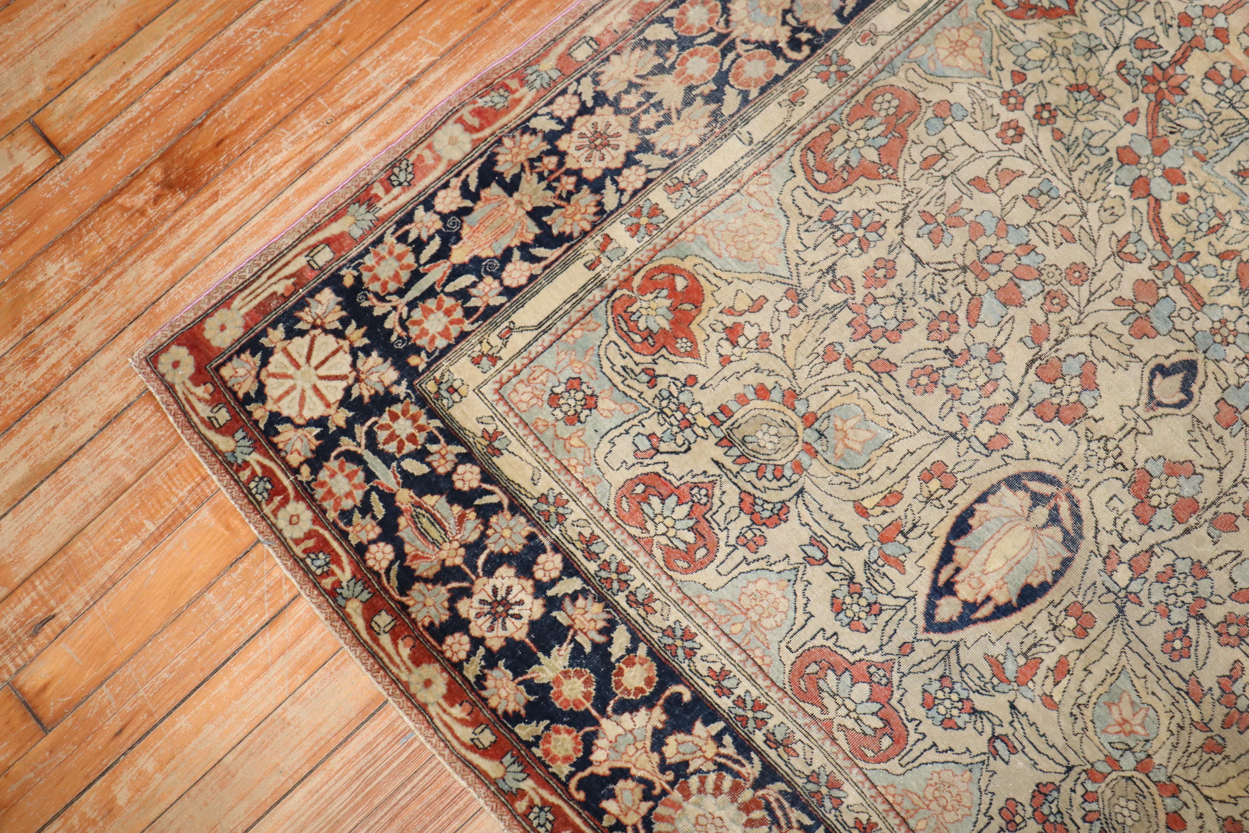Zabihi Collection 19th Century Antique Mohtasham Kashan Accent size Rug For Sale 2