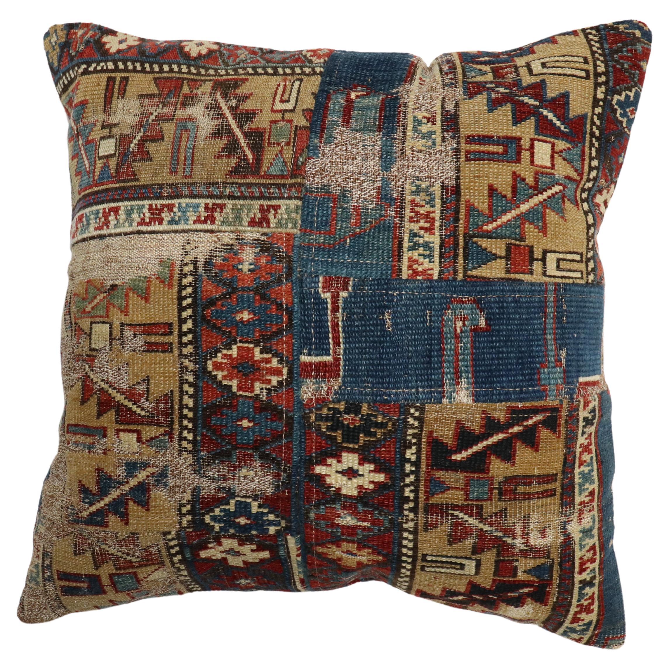 Zabihi Collection 19th Century Caucasian Rug Pillow For Sale