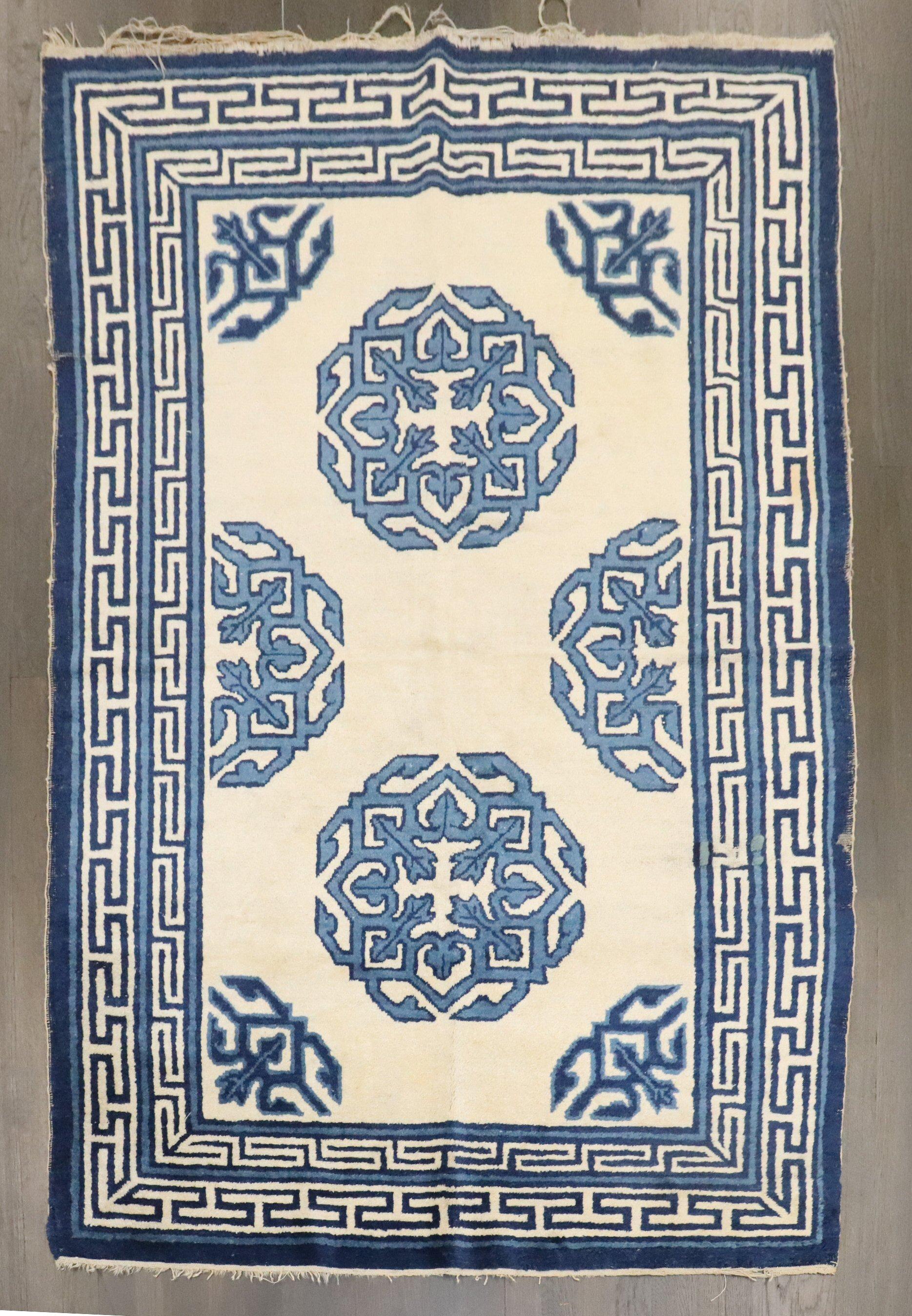 Folk Art Zabihi Collection 19th Century Chinese Peking Rug For Sale