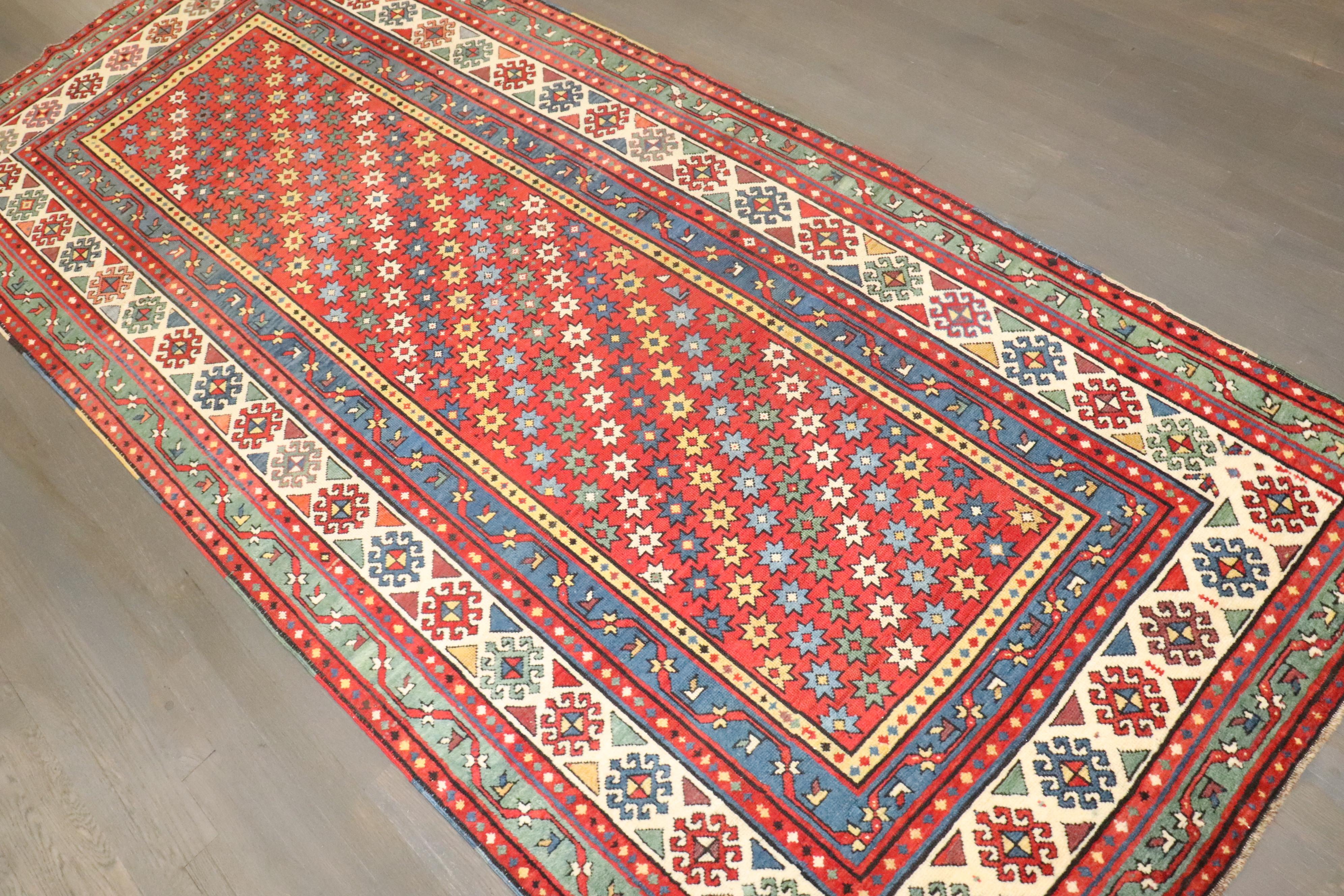 Caucasian Zabihi Collection 19th century Colorful Antique Talish Runner For Sale