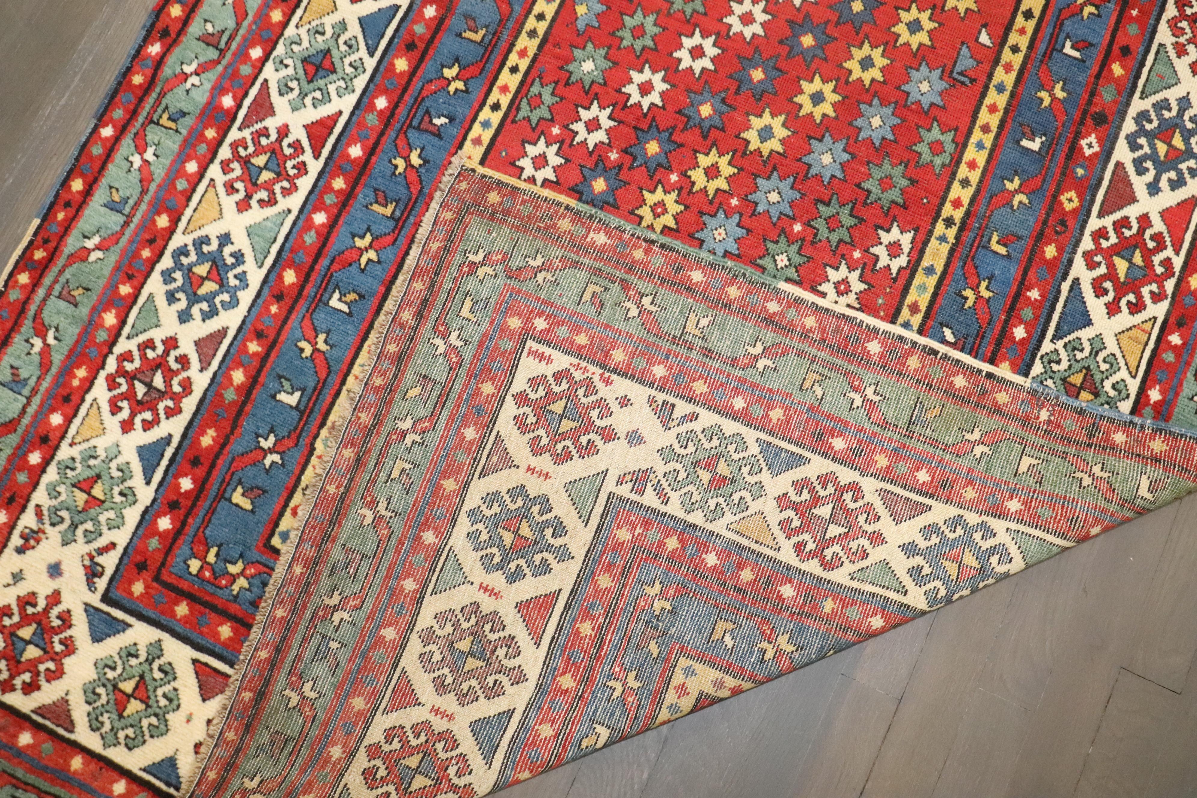 Wool Zabihi Collection 19th century Colorful Antique Talish Runner For Sale