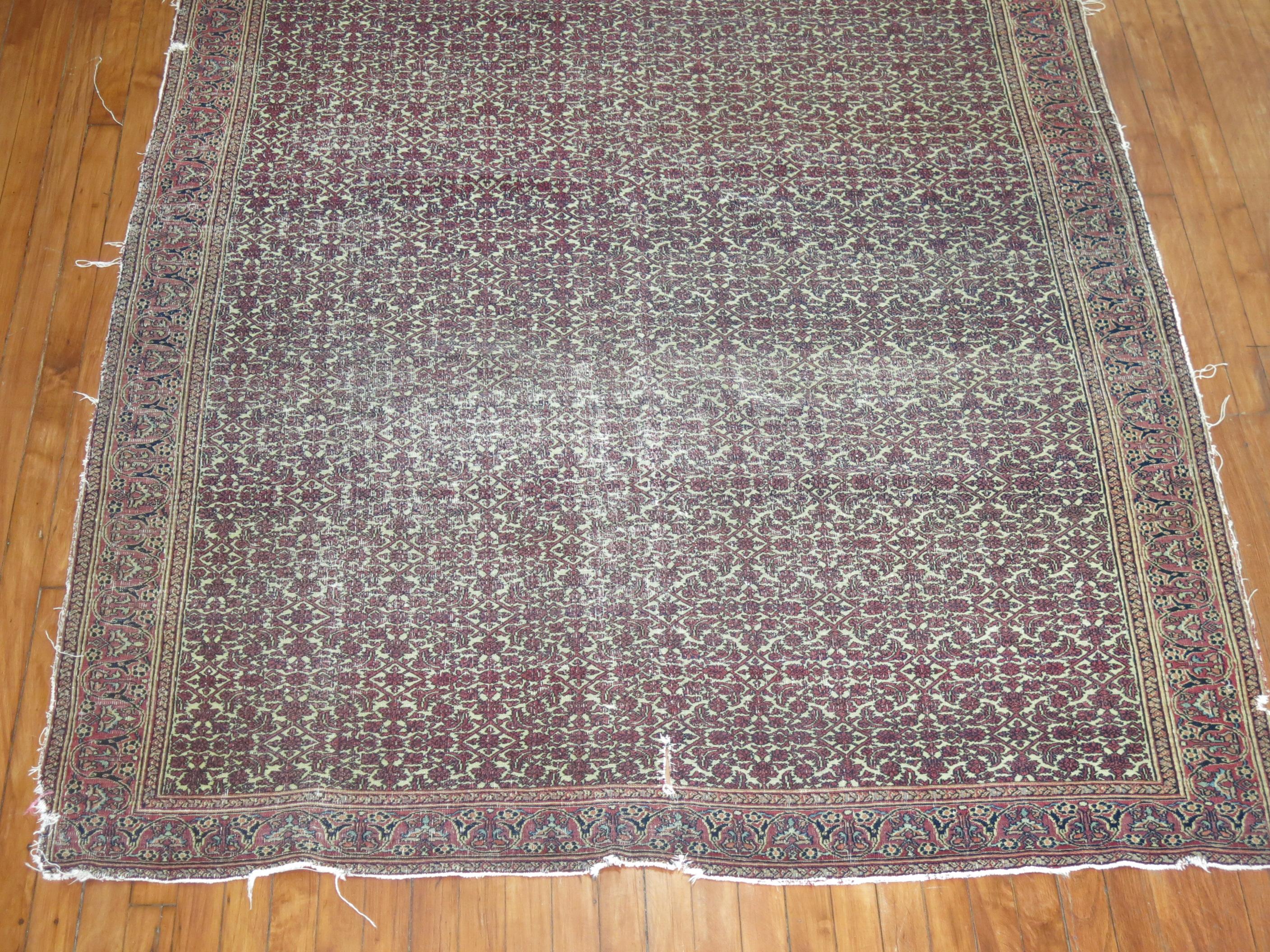 Zabihi Collection 19th Century Distressed Persian Rug For Sale 6
