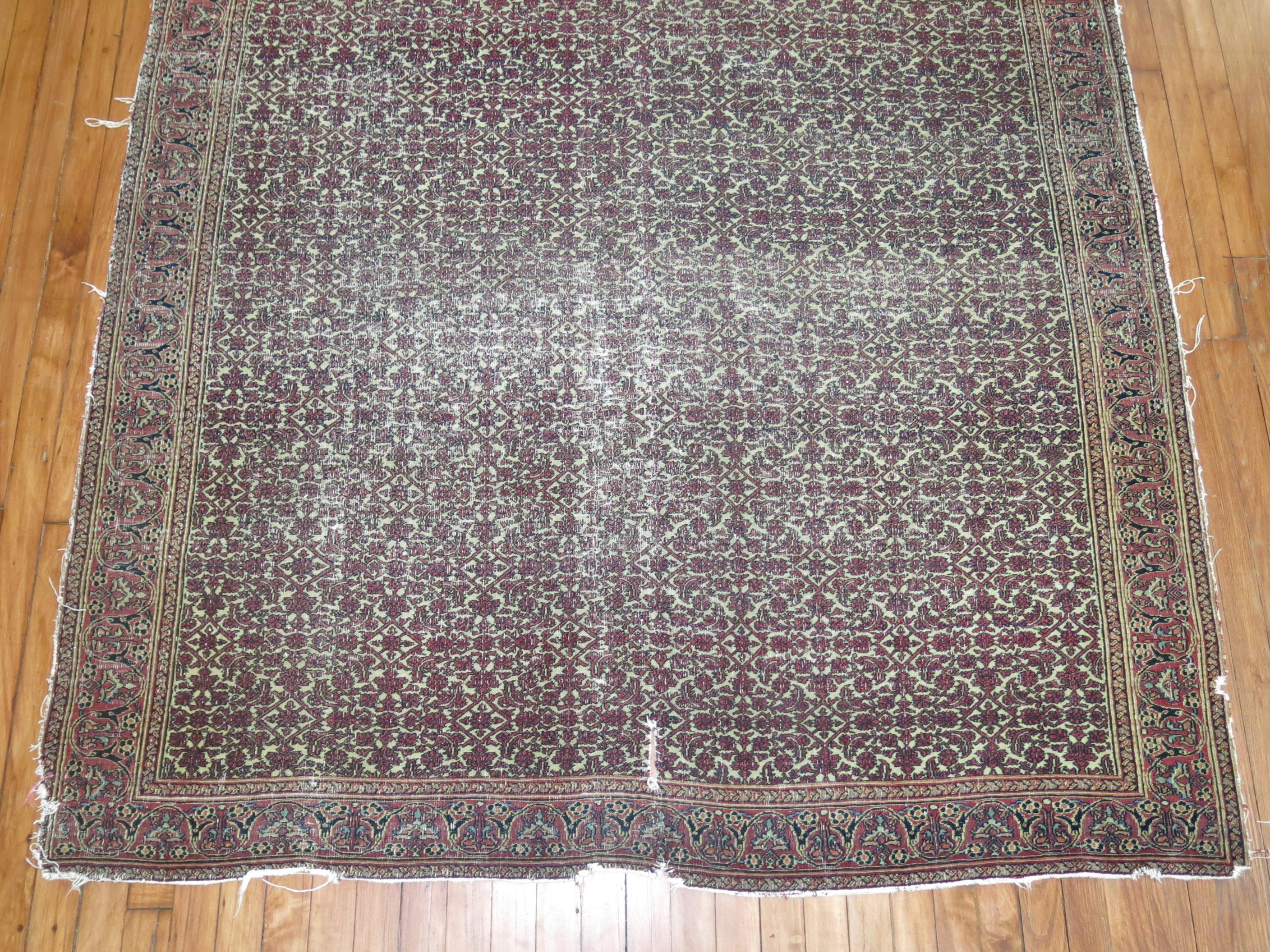 Zabihi Collection 19th Century Distressed Persian Rug For Sale 1