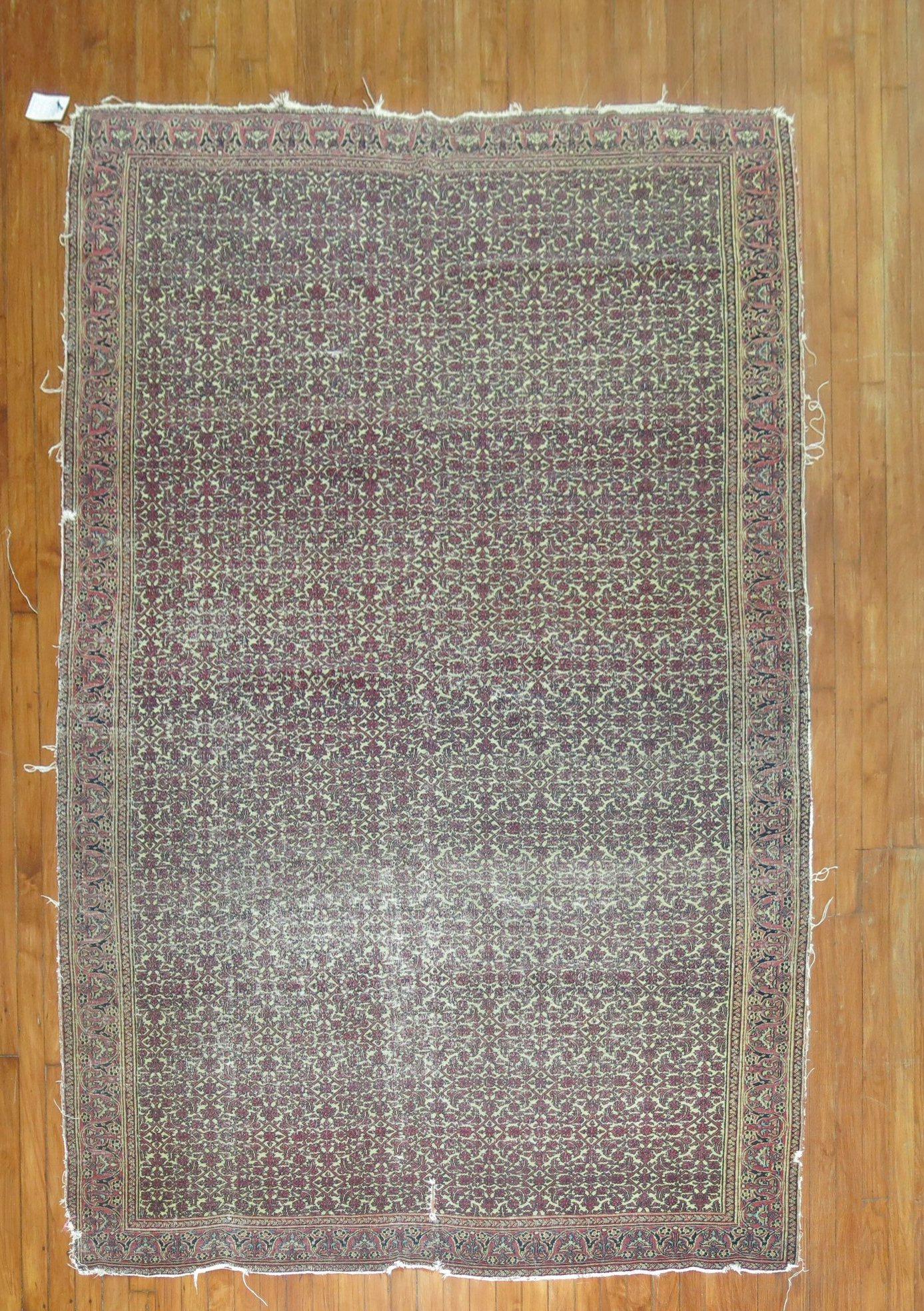 Zabihi Collection 19th Century Distressed Persian Rug For Sale 3