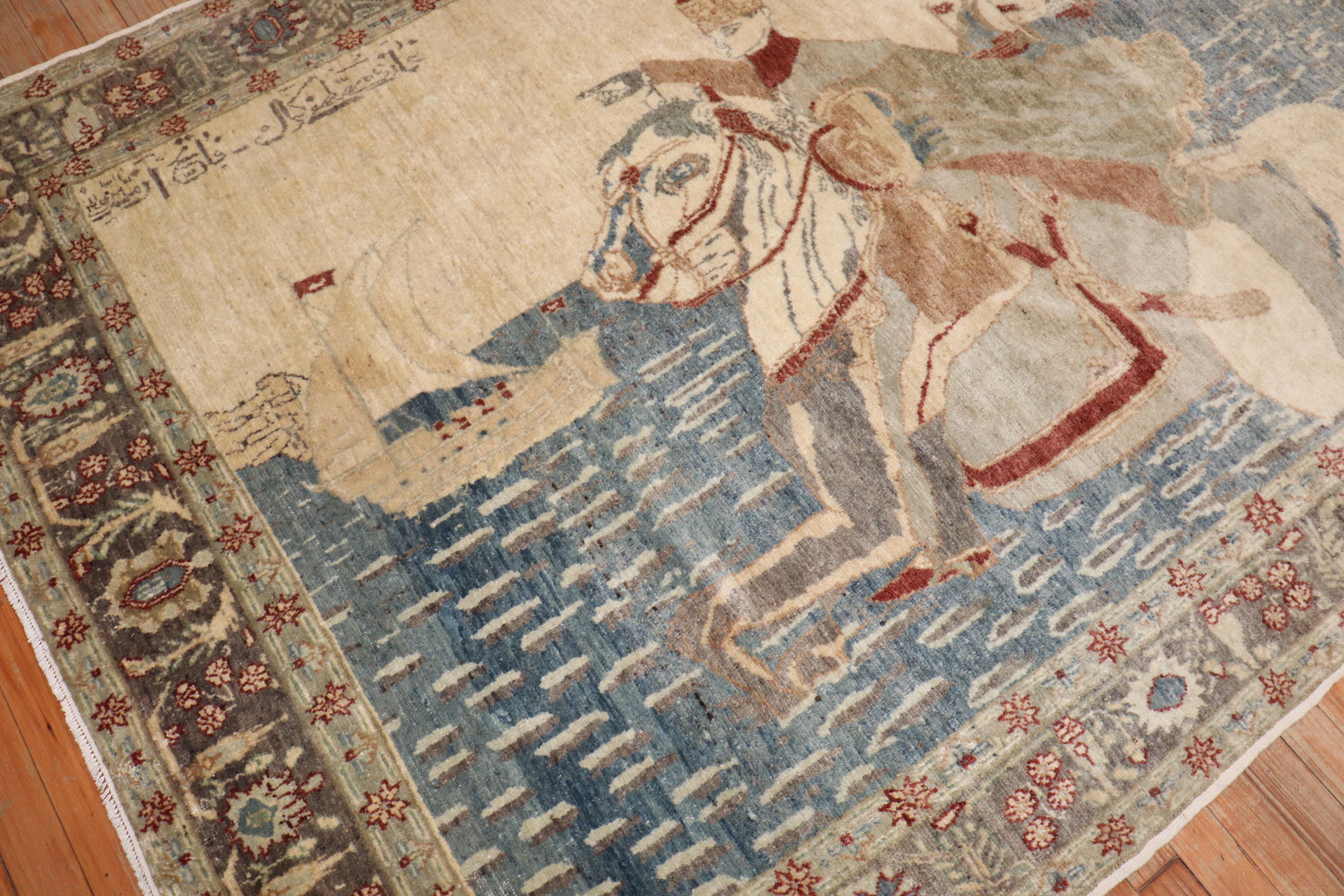 Zabihi Collection 19. Jahrhundert Fine Turkish Sivas Horse Pictorial Rug im Angebot 3