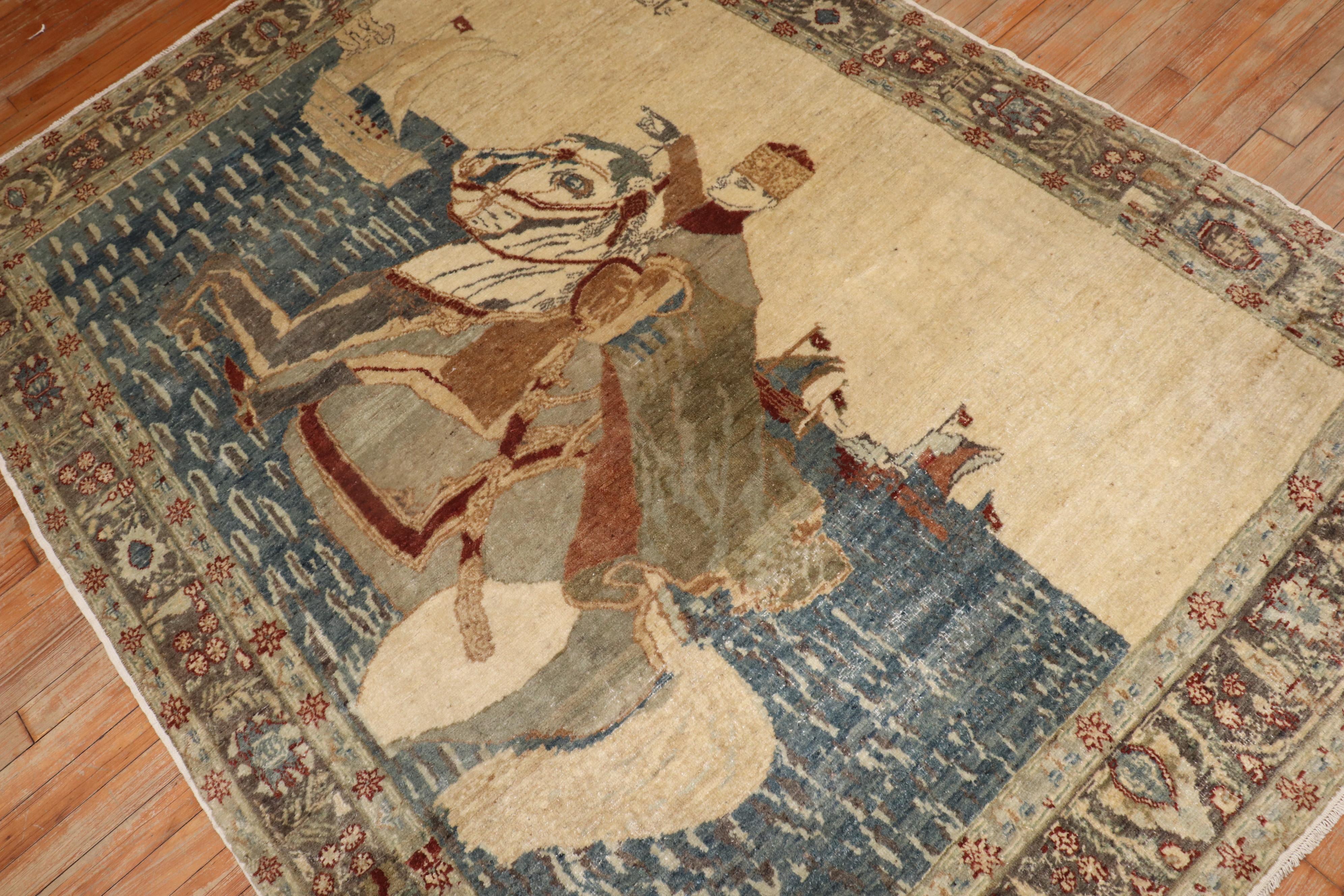 Zabihi Collection 19. Jahrhundert Fine Turkish Sivas Horse Pictorial Rug im Angebot 2