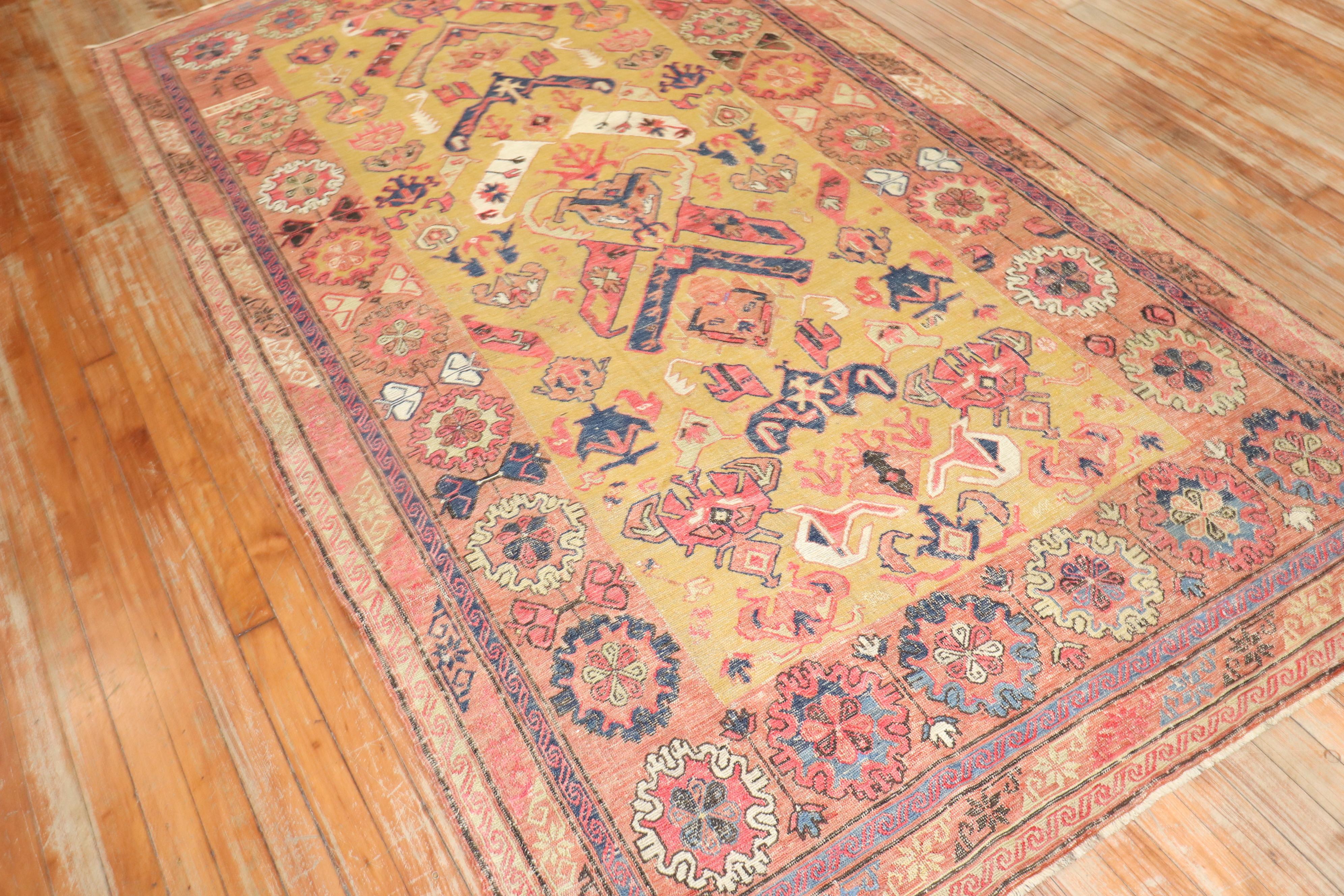 Hand-Woven Zabihi Collection 19th Century Gold Persian Soumac Flatweave For Sale