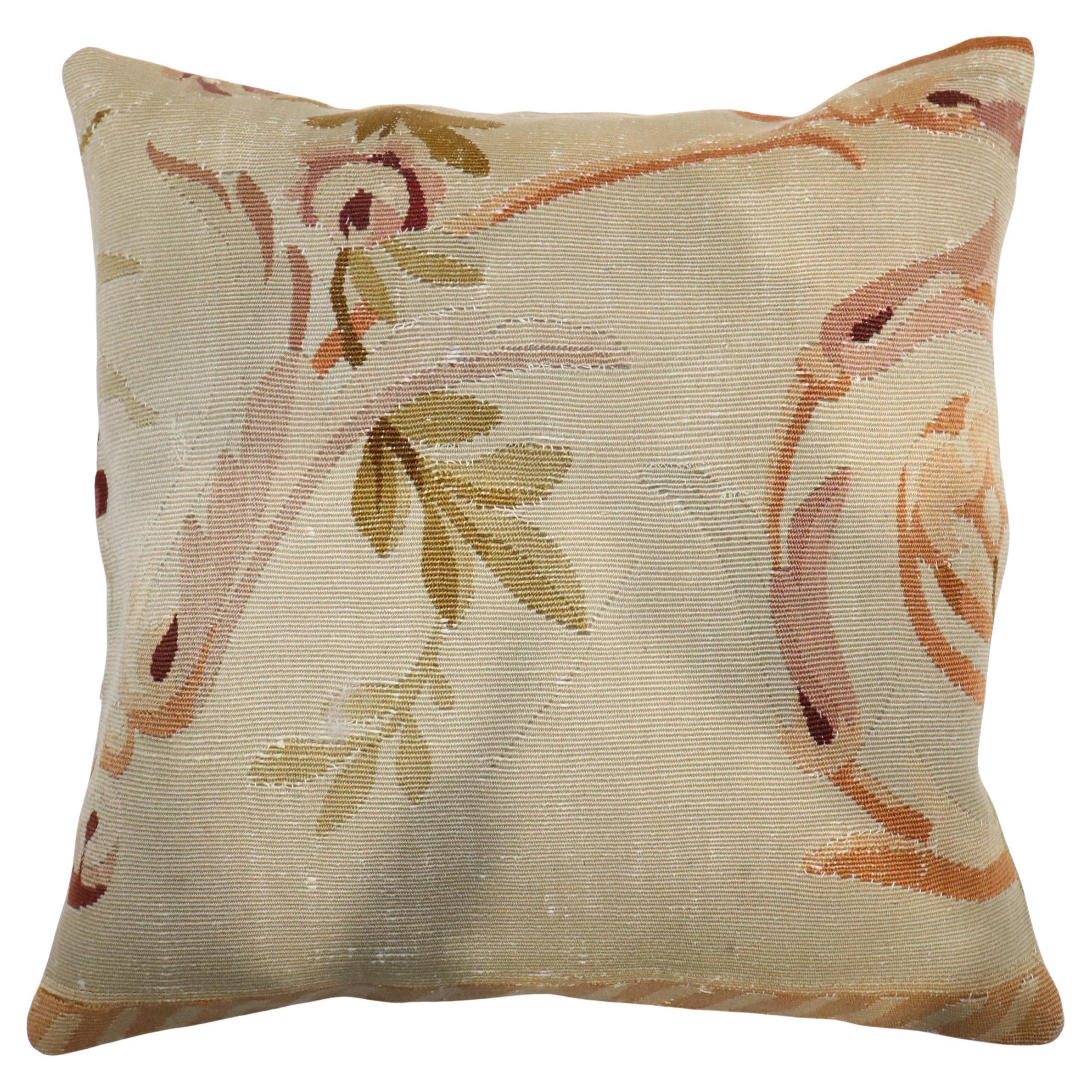 Zabihi Collection 19th Century Ivory Antique French Aubusson Pillow