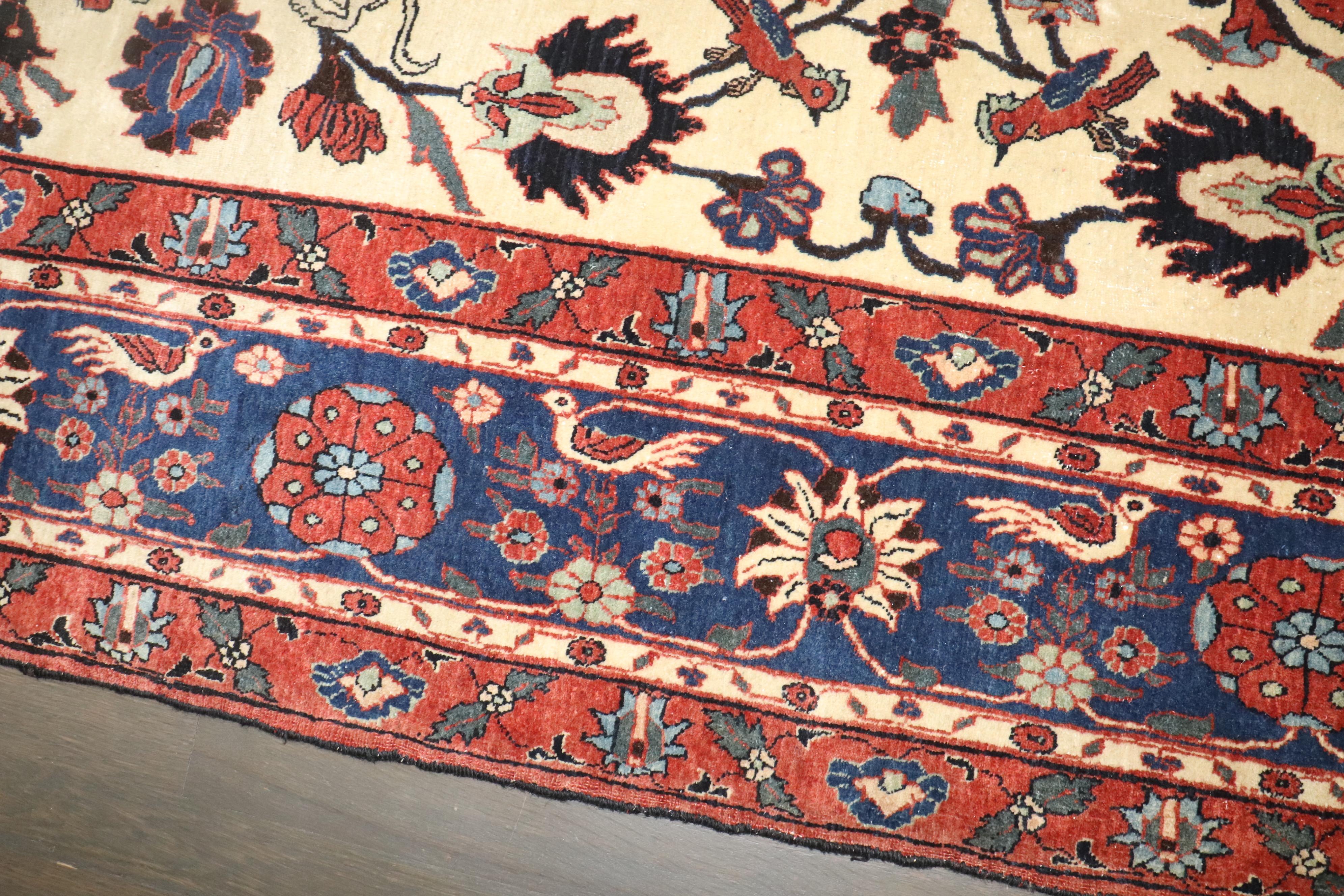 Zabihi Collection 19th Century Ivory Antique Persian Teheran Carpet For Sale 5