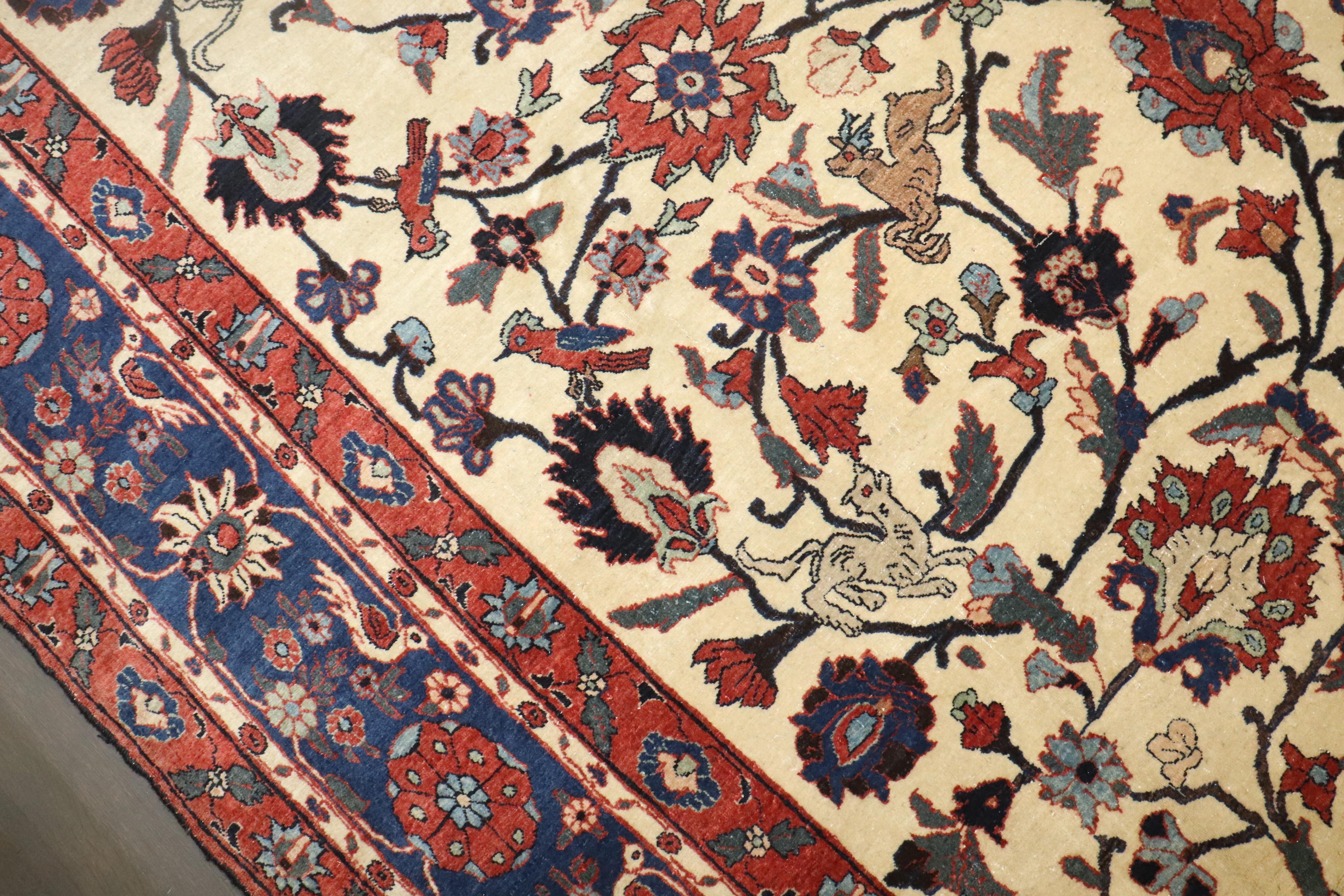 Kashan Zabihi Collection 19th Century Ivory Antique Persian Teheran Carpet For Sale